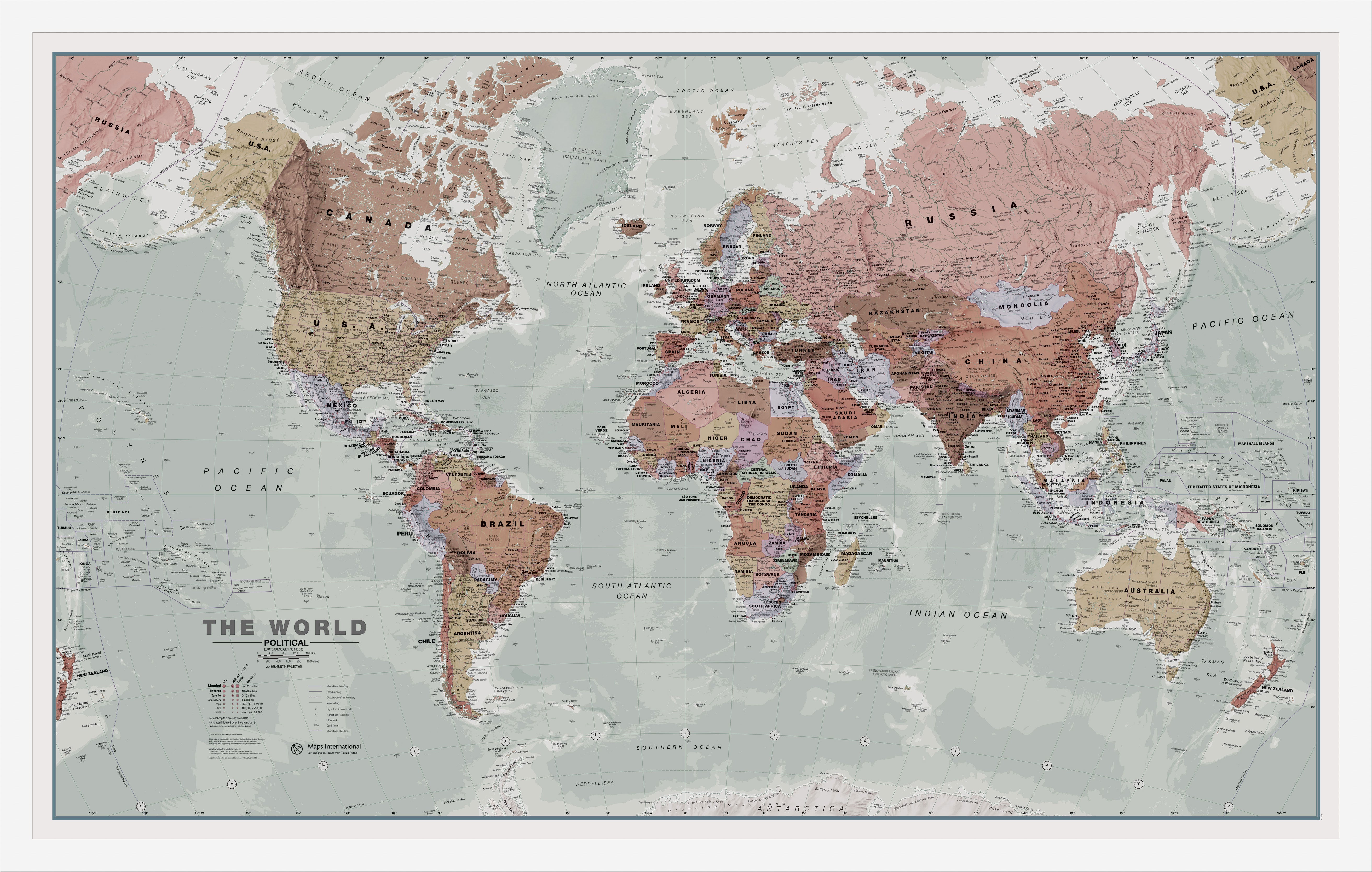 Executive World Wall Map White Frame