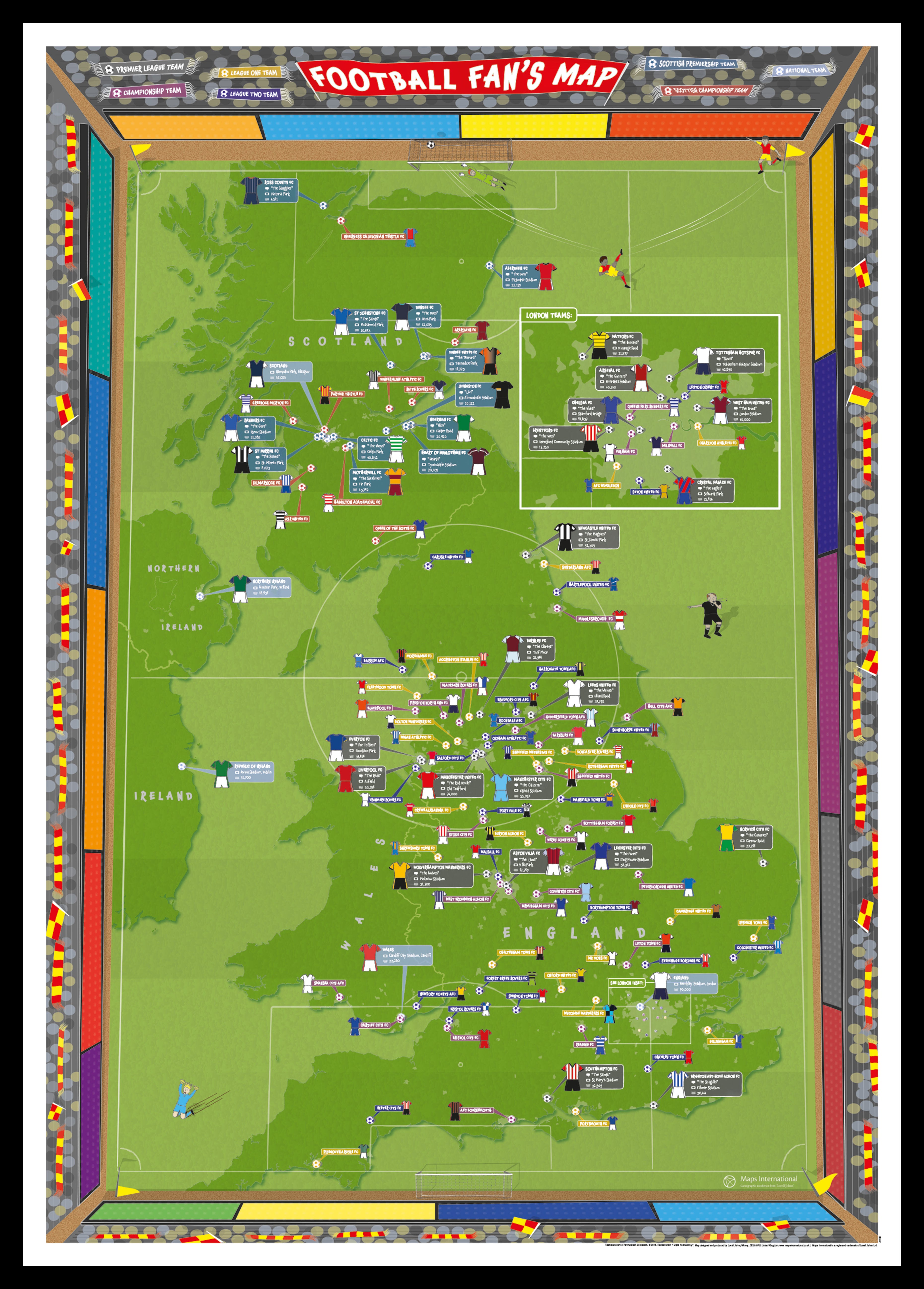 Football Fans Stadium Map Black Frame Pinbl
