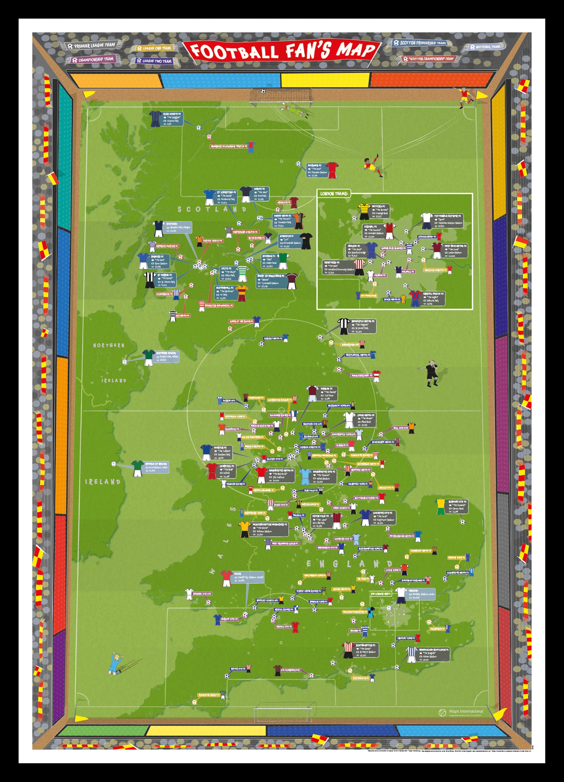 Football Fans Stadium Map Black Frame Pinbl