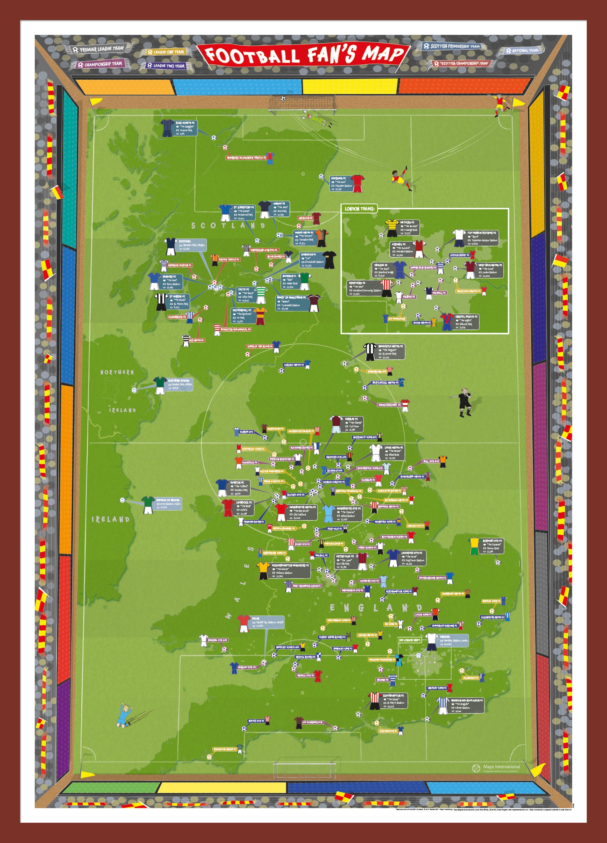 Football Fans Stadium Map Oak Frame Pinok