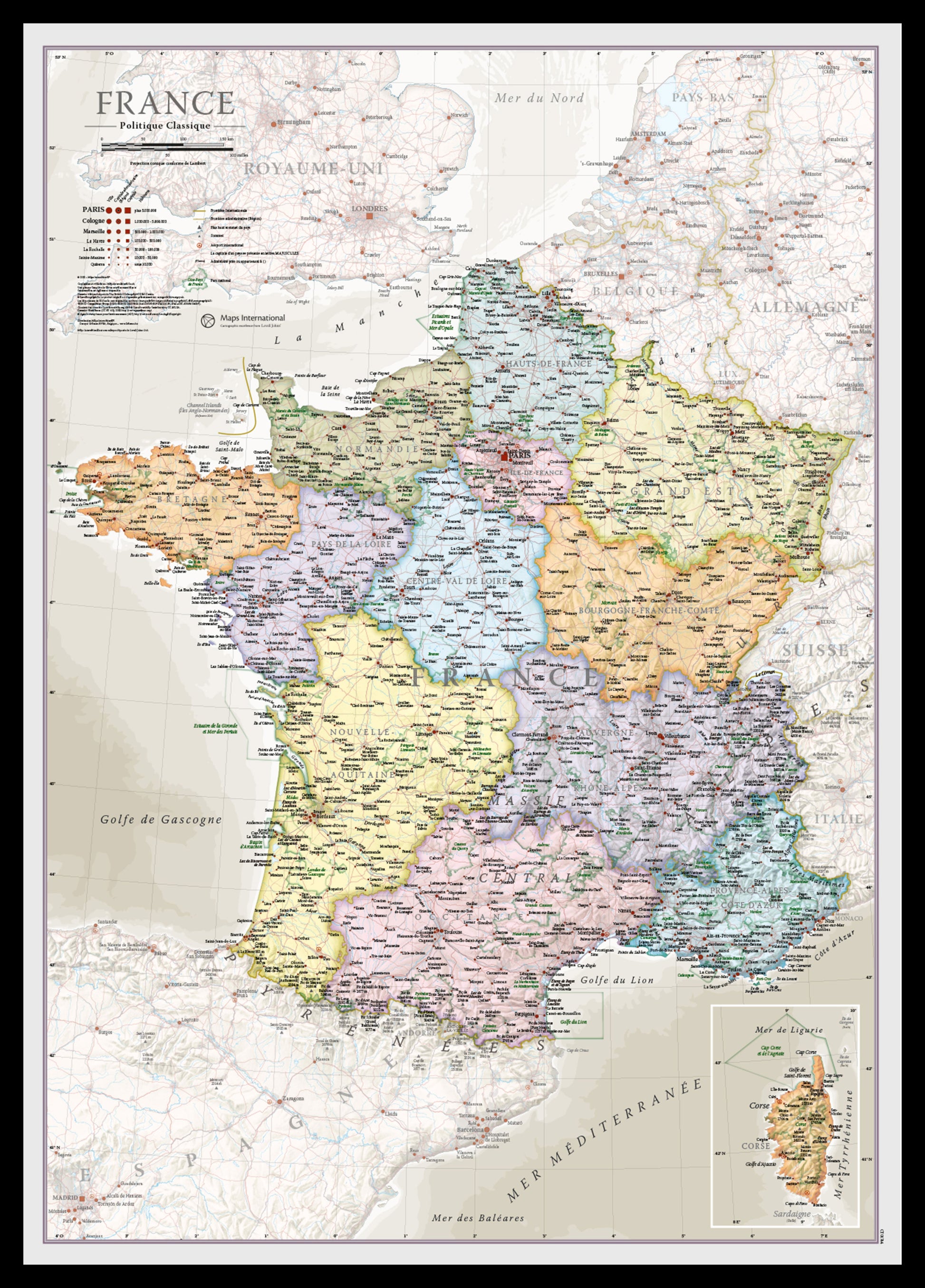 CM01744_S_PINBL - France Classic Wall Map