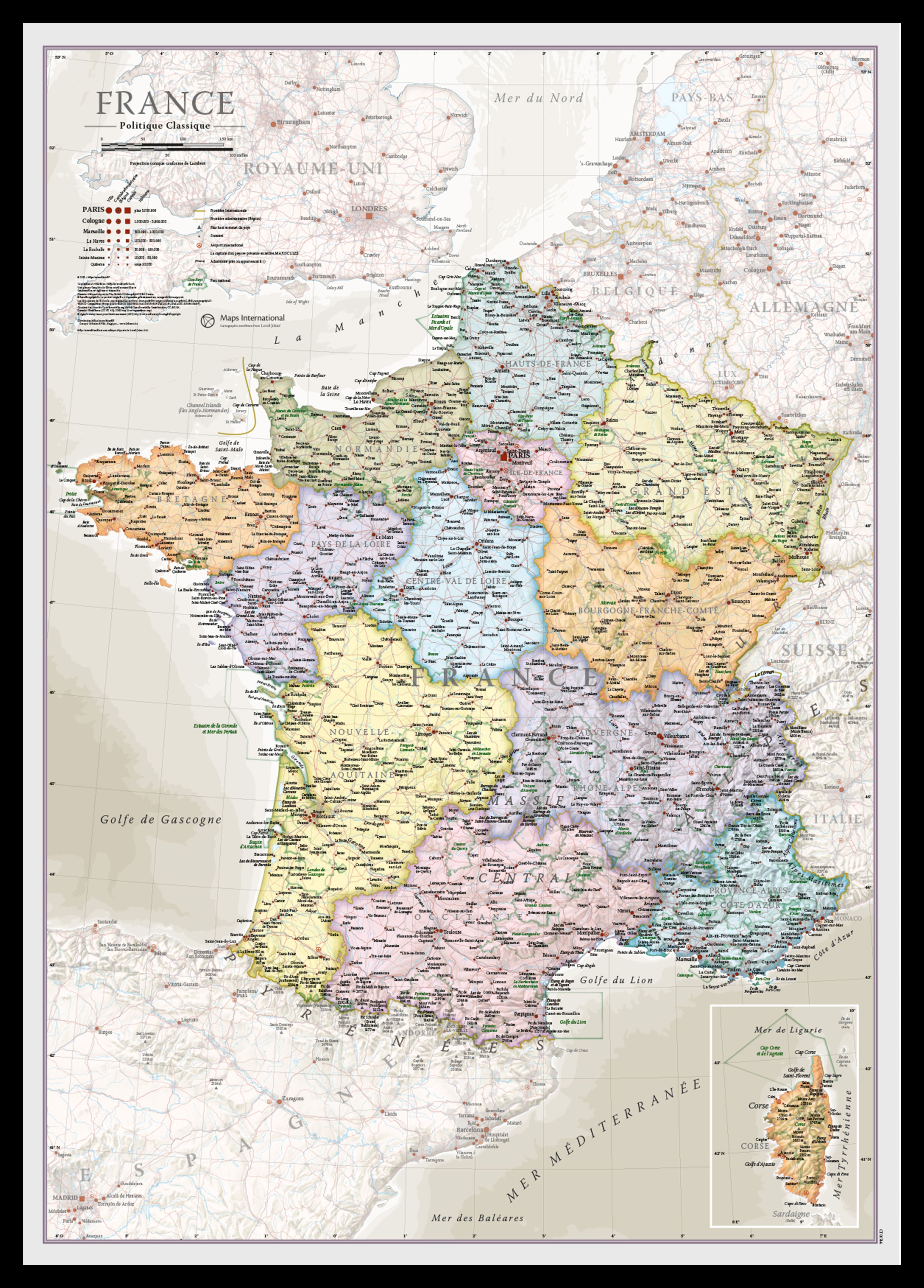 CM01744_S_PINBL - France Classic Wall Map