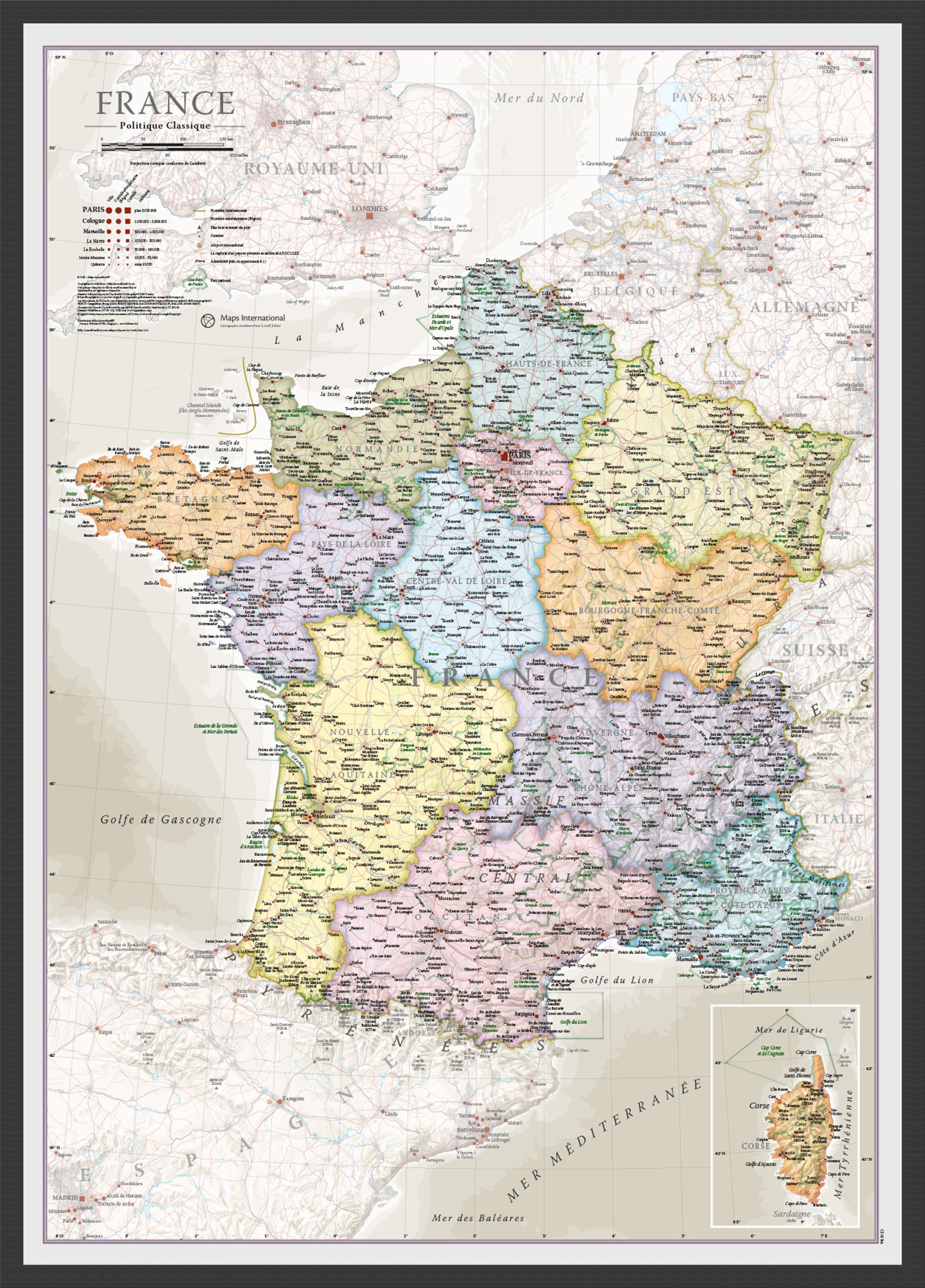 CM01744_L_WDBLA - France Classic Wall Map