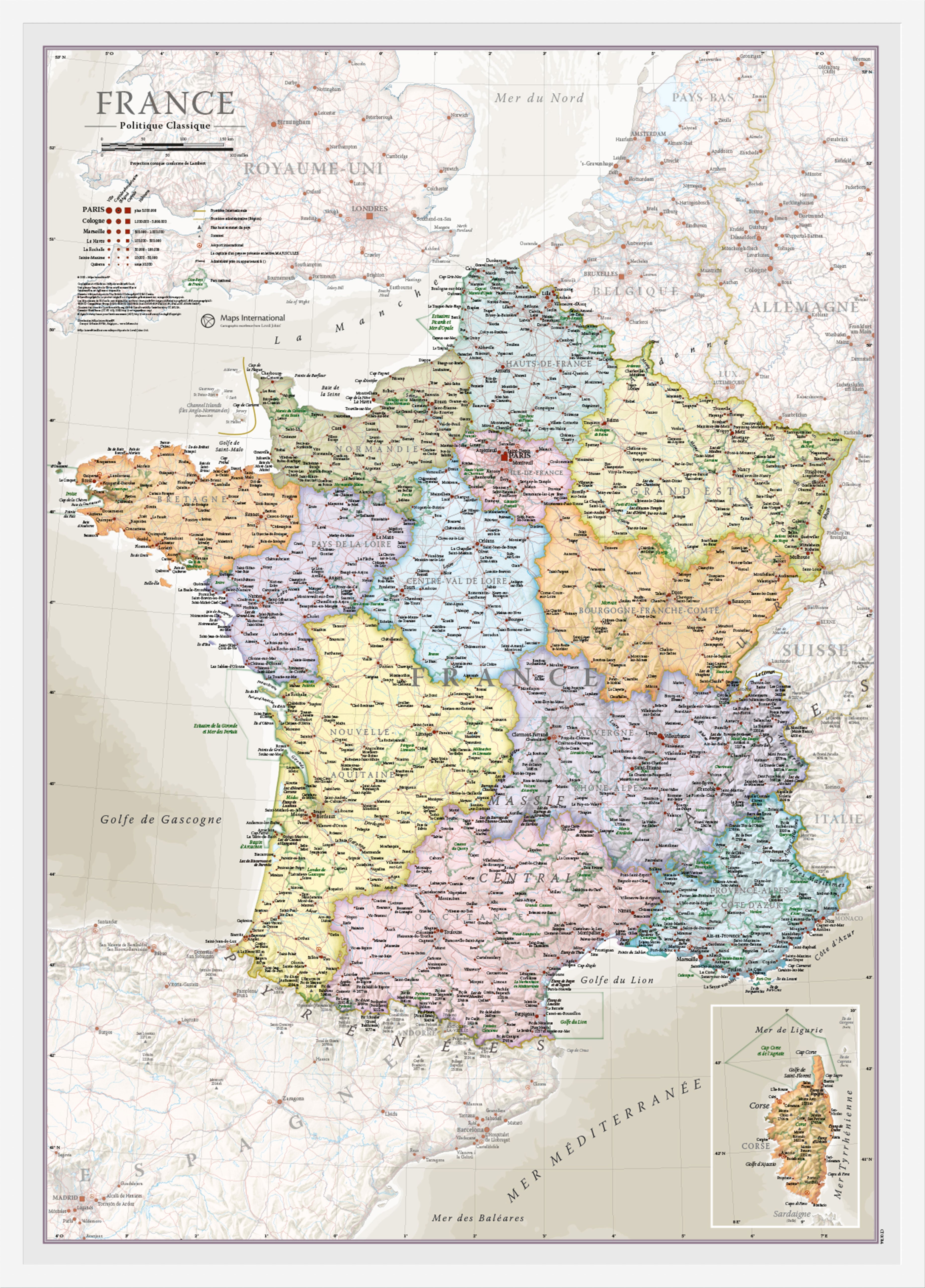 CM01744_M_WDWHI - France Classic Wall Map
