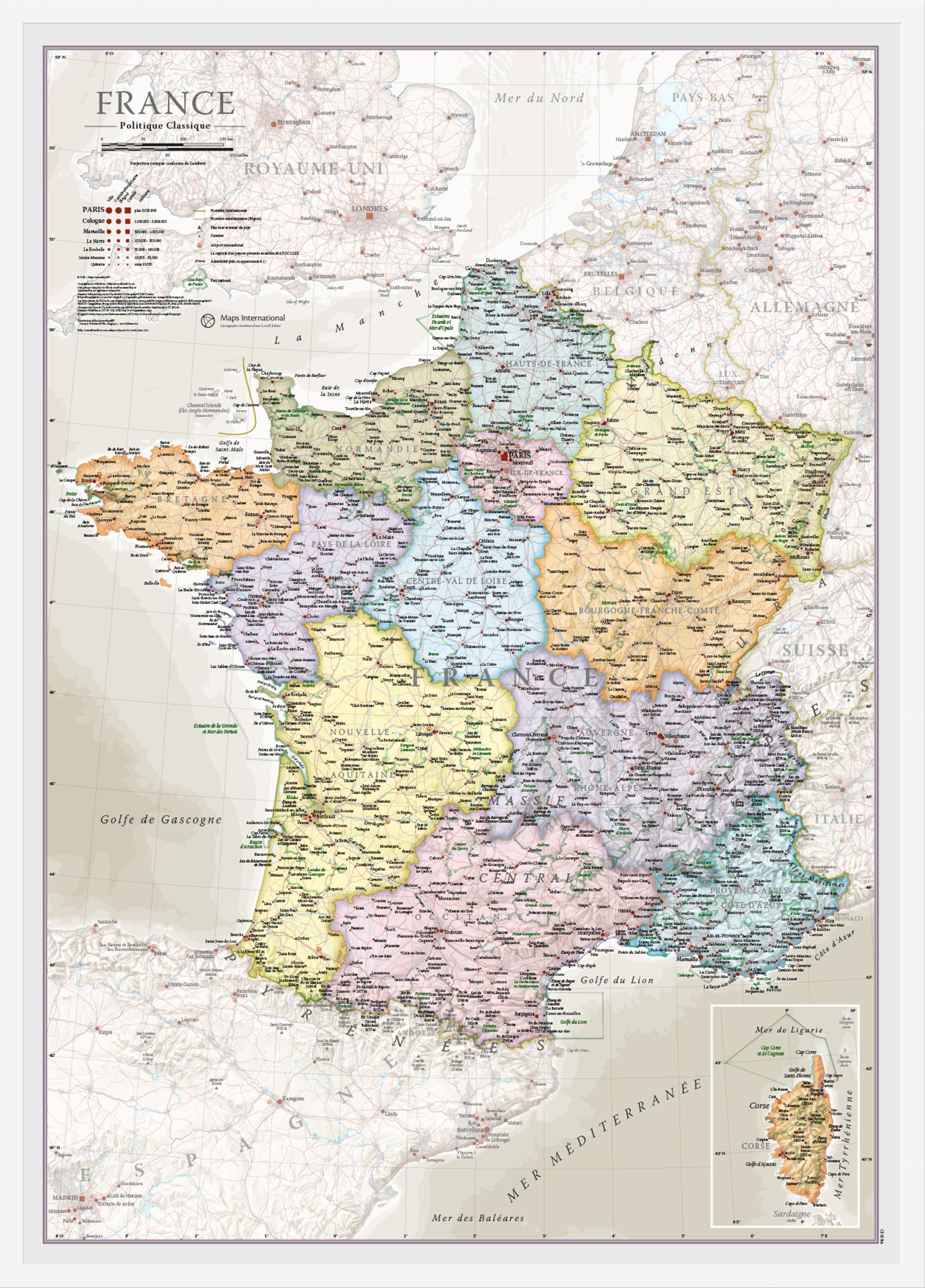 CM01744_S_WDWHI - France Classic Wall Map