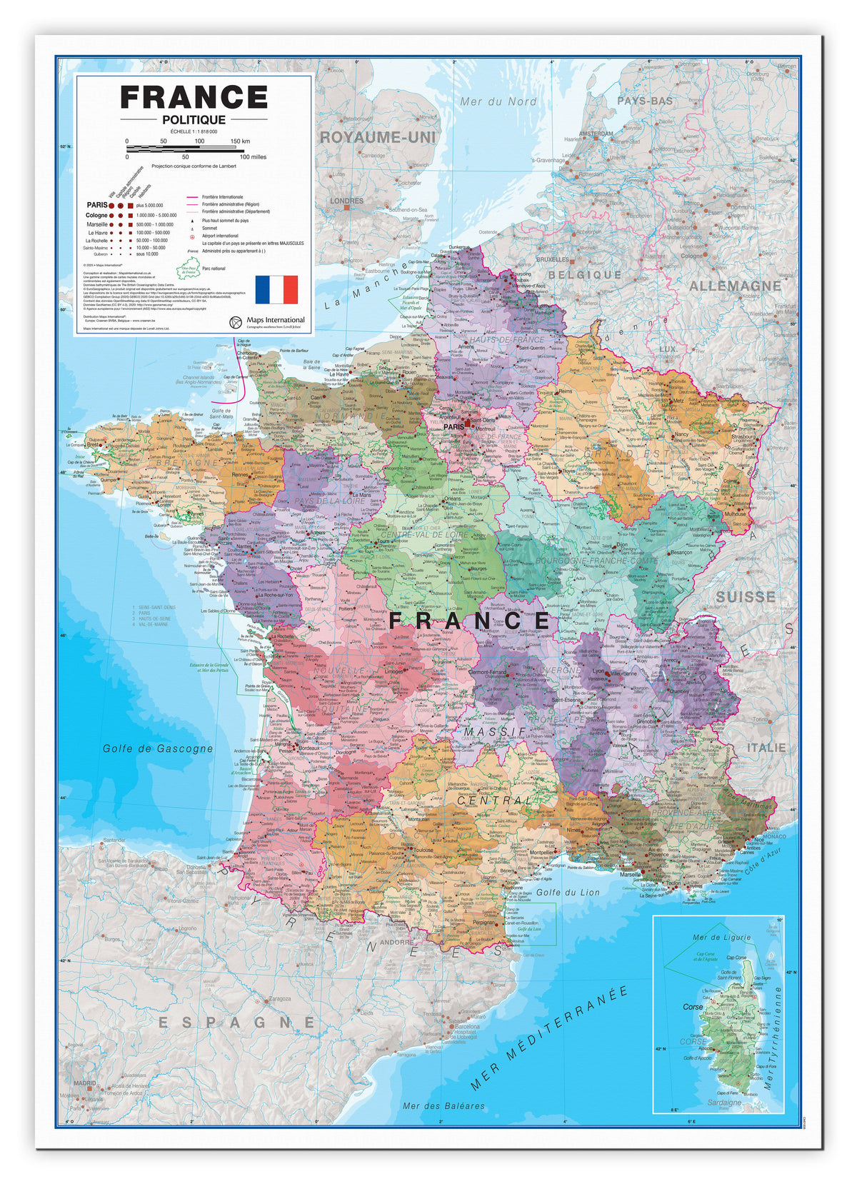 CM01836_L_CANVA - Large France Political Wall Map with Regions and Departments