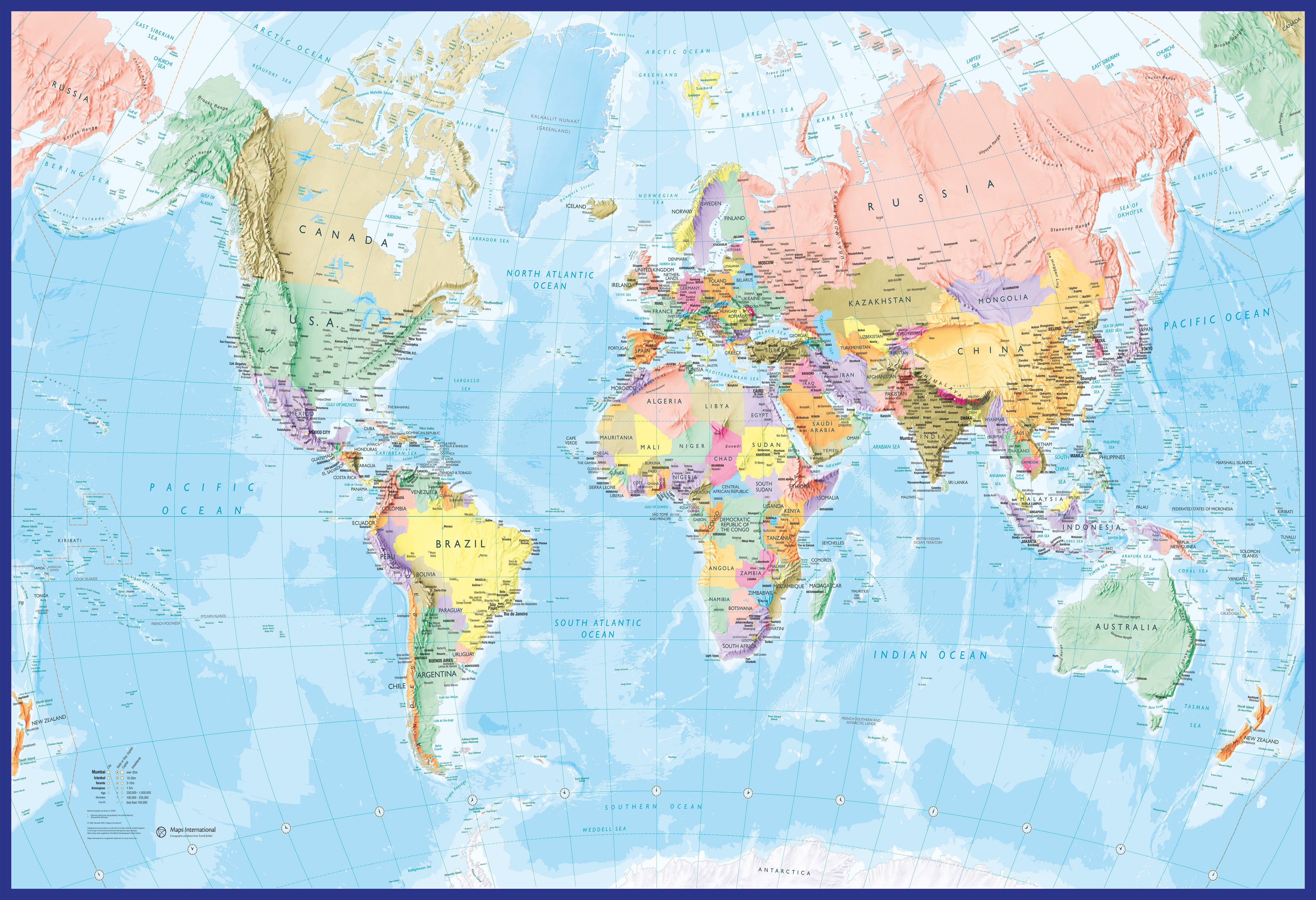 Giant World Map Mural Blue Ocean