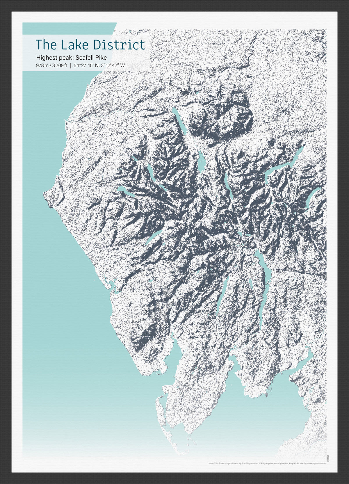 UK01840_3_WDBLA - A3 Lake District & Scafell Pike Stipple Map Print