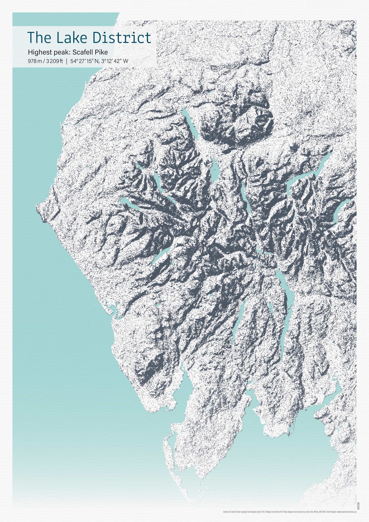 UK01840_3_MATTP A3 Lake District & Scafell Pike Stipple Map Print