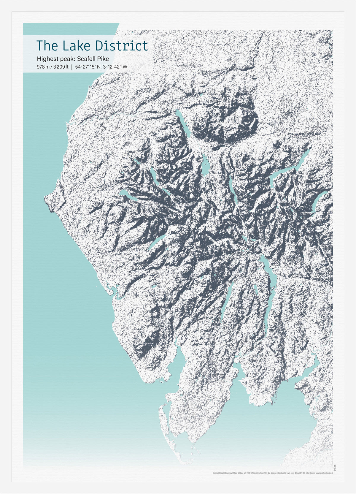 UK01840_3_WDWHI - A3 Lake District & Scafell Pike Stipple Map Print