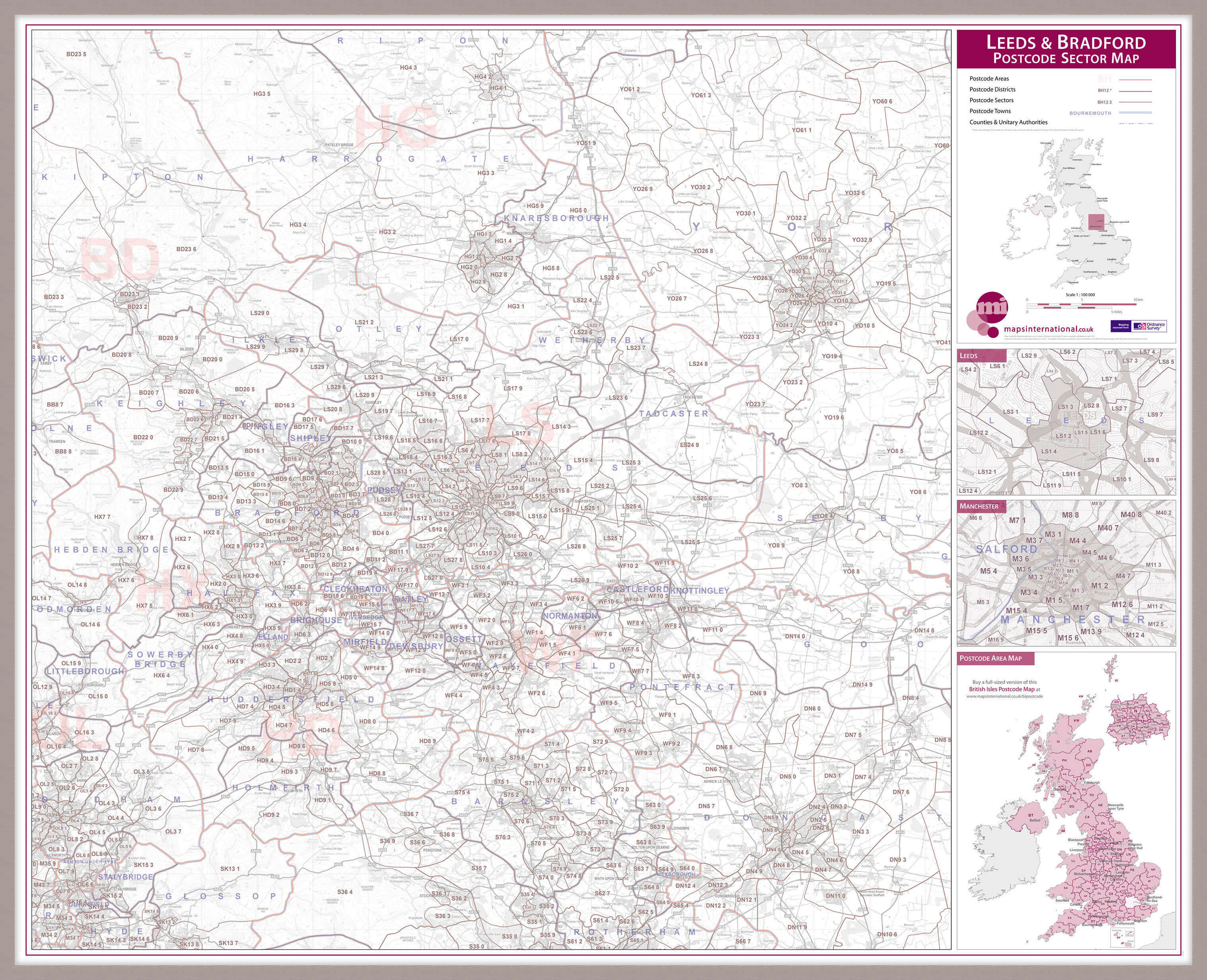 UK00774_L_LBDAL - Leeds and Bradford Postcode Sector Map