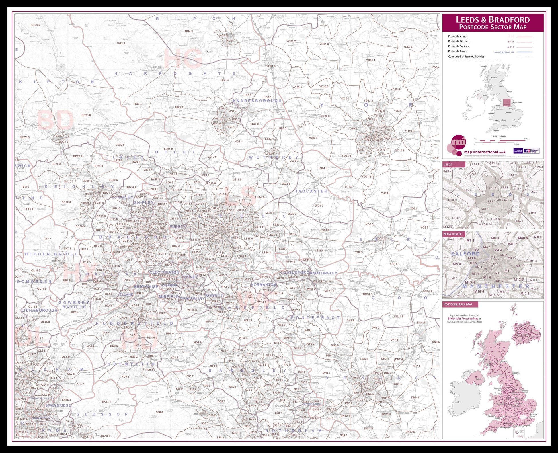 UK00774_L_LBDBL - Leeds and Bradford Postcode Sector Map