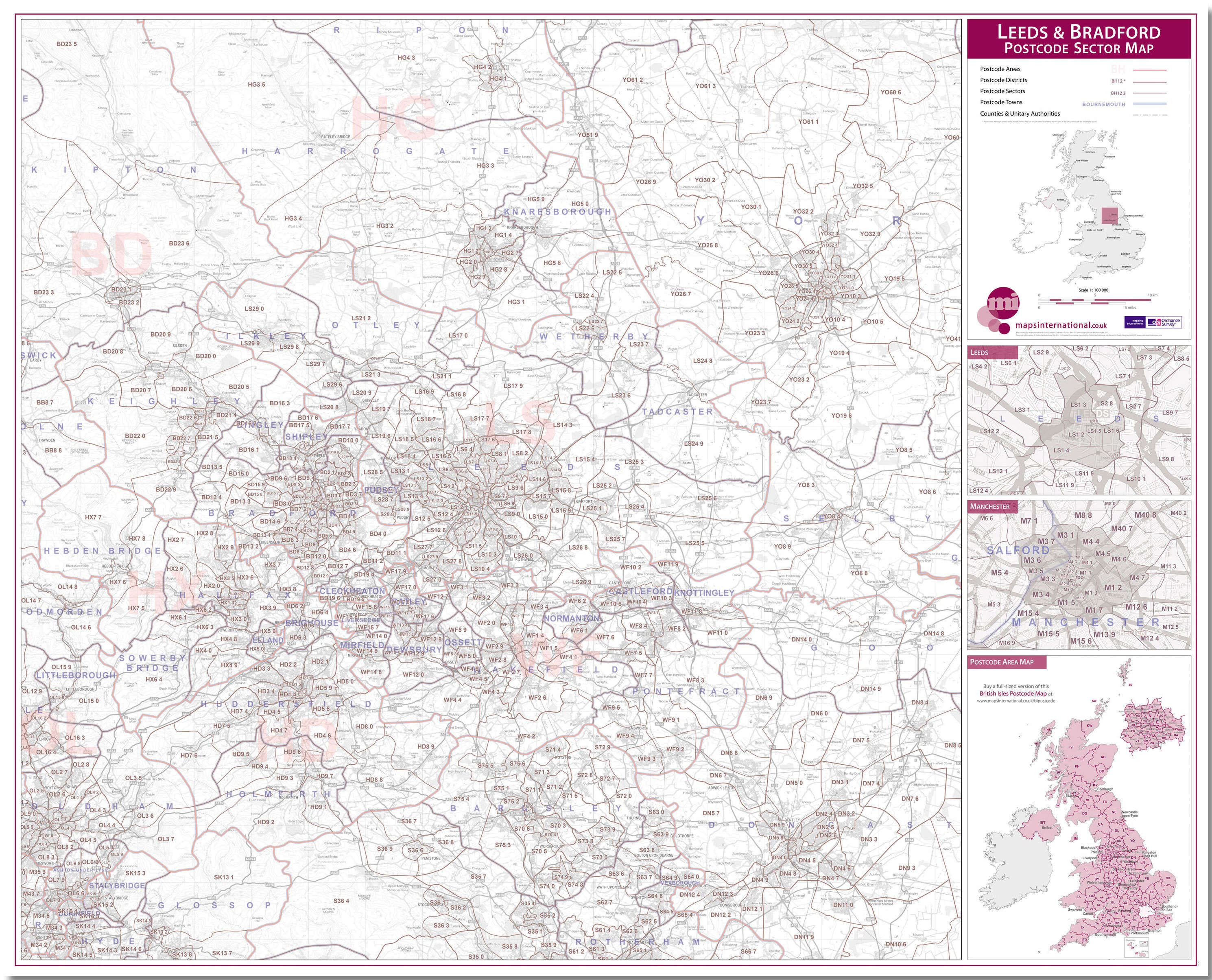 UK00774_L_LMBRD - Leeds and Bradford Postcode Sector Map