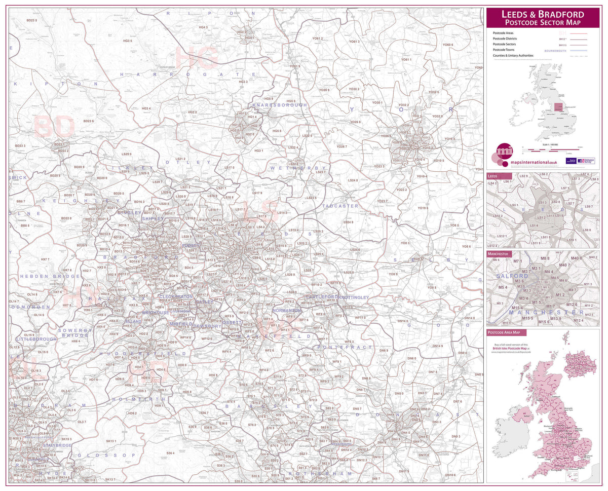 UK00774_L_PAPER Leeds Bradford Postcode Sector Map