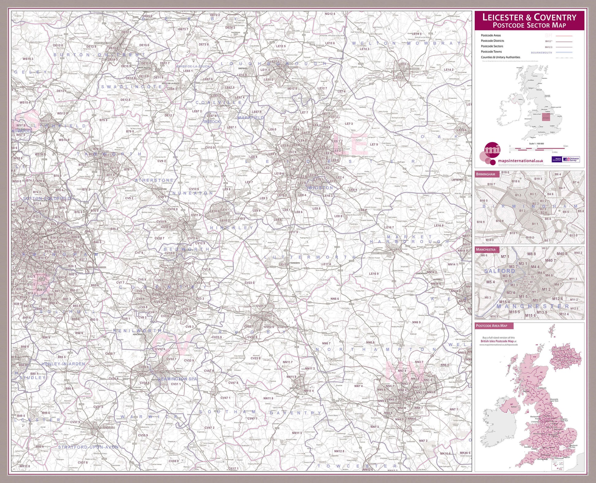 UK00775_L_MGFAL - Leicester and Coventry Postcode Sector Map