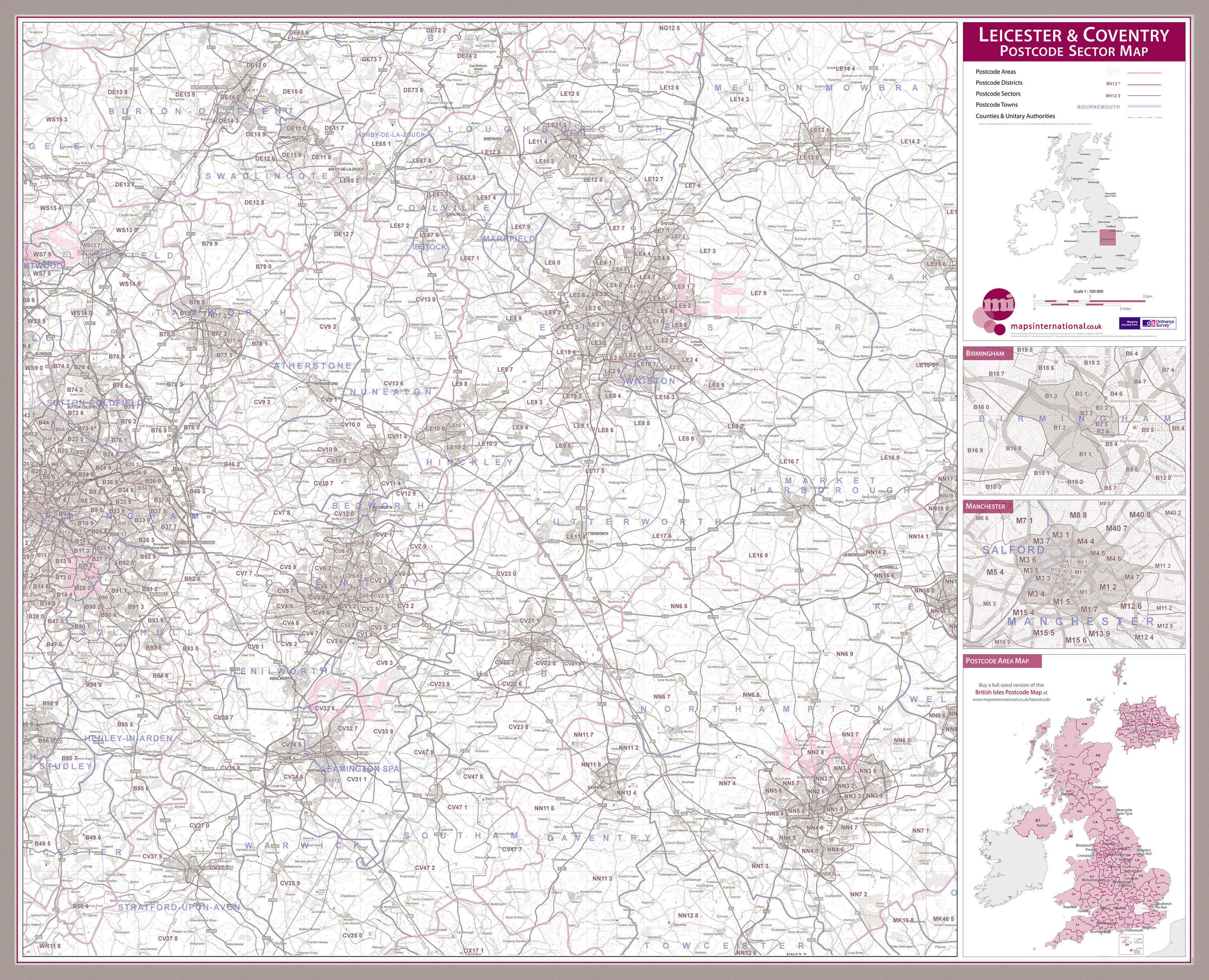 UK00775_L_MGFAL - Leicester and Coventry Postcode Sector Map