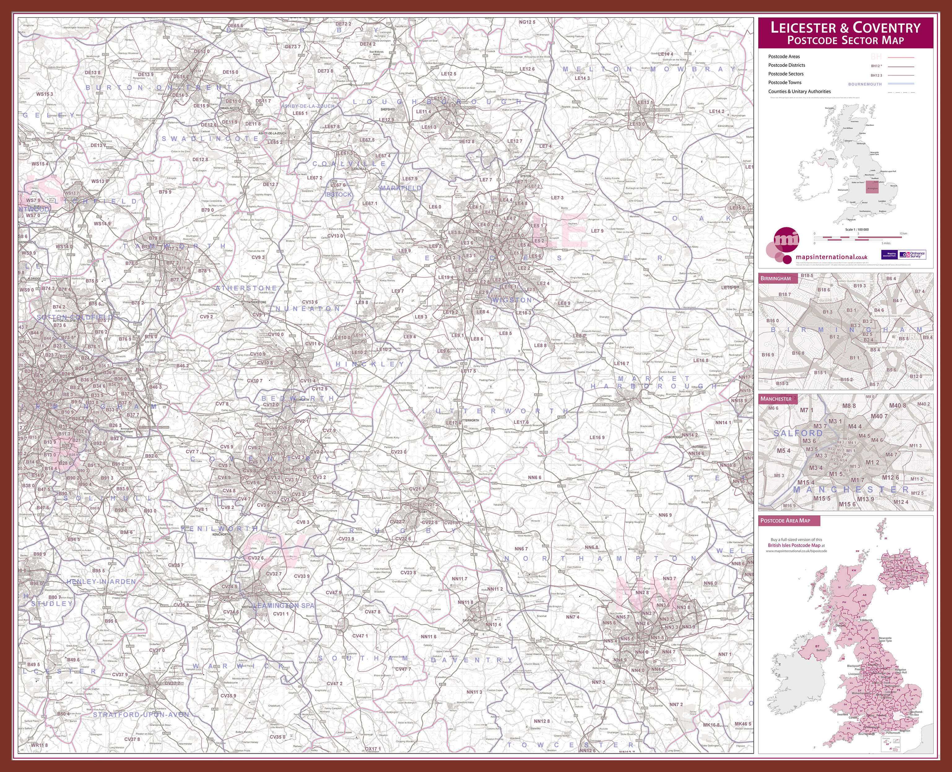 UK00775_L_LBDOK - Leicester and Coventry Postcode Sector Map