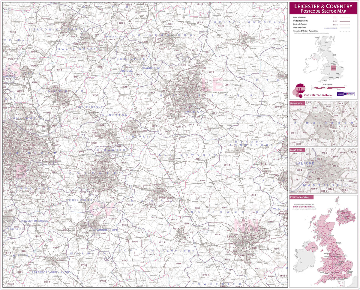 UK00775_L_PAPER Leicester Coventry Postcode Sector Map