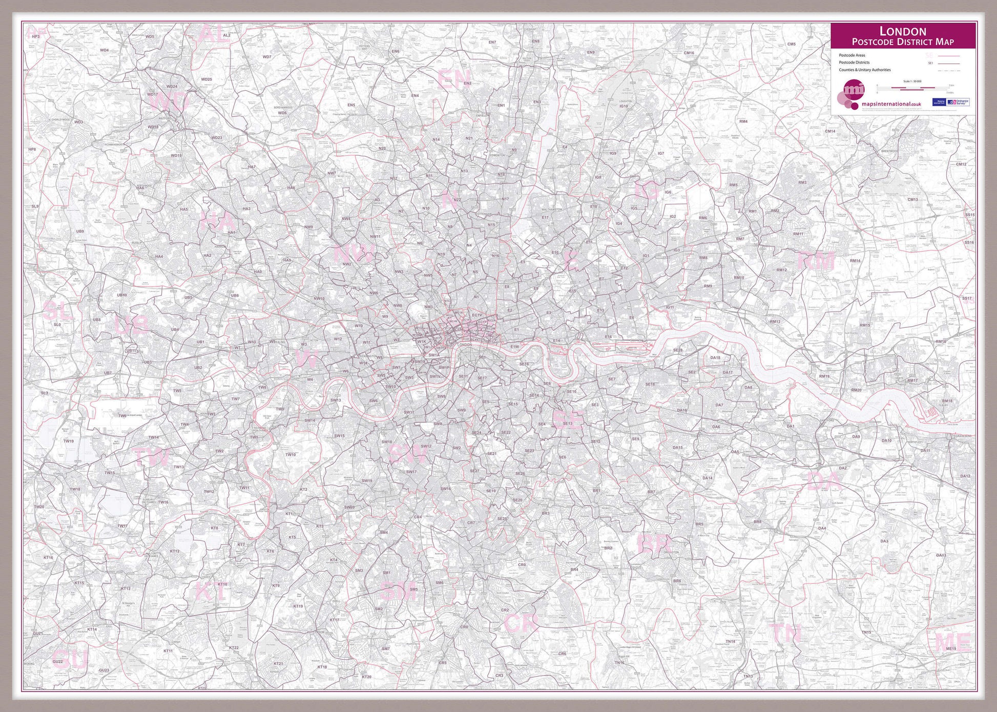 UK00252_L_LBDAL - London Postcode District Wall Map (within M25)