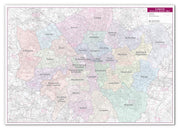 UK01834_L_CANVA - Large London Postcode District with Authority Boroughs Wall Map - within M25