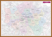 UK01834_L_WDTEA - Large London Postcode District with Authority Boroughs Wall Map - within M25