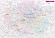 UK01834_L_FSLAM - Large London Postcode District with Authority Boroughs Wall Map - within M25