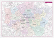 UK01834_L_WDWHI - Large London Postcode District with Authority Boroughs Wall Map - within M25