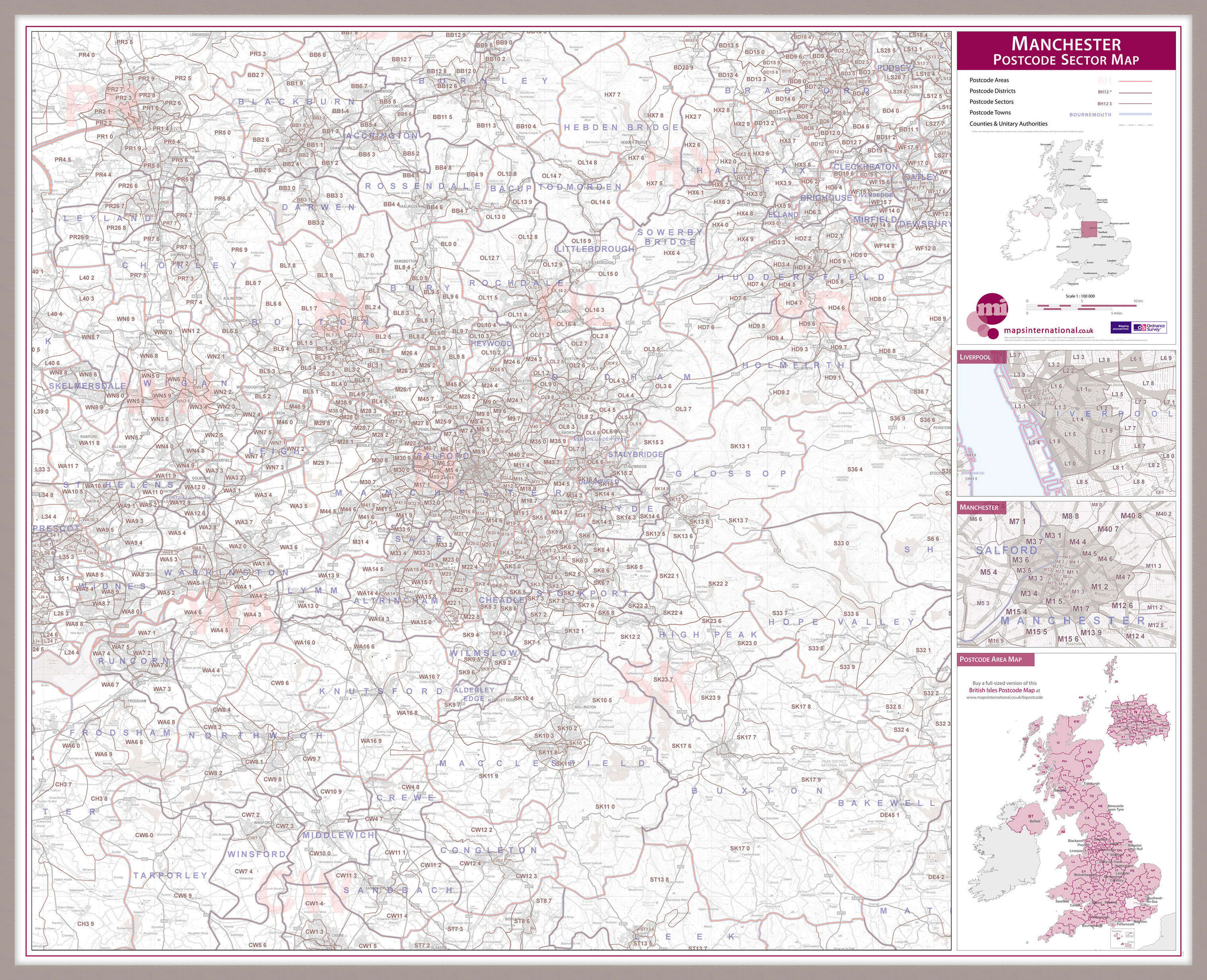 UK00777_L_MGFAL - Manchester Postcode Sector Map