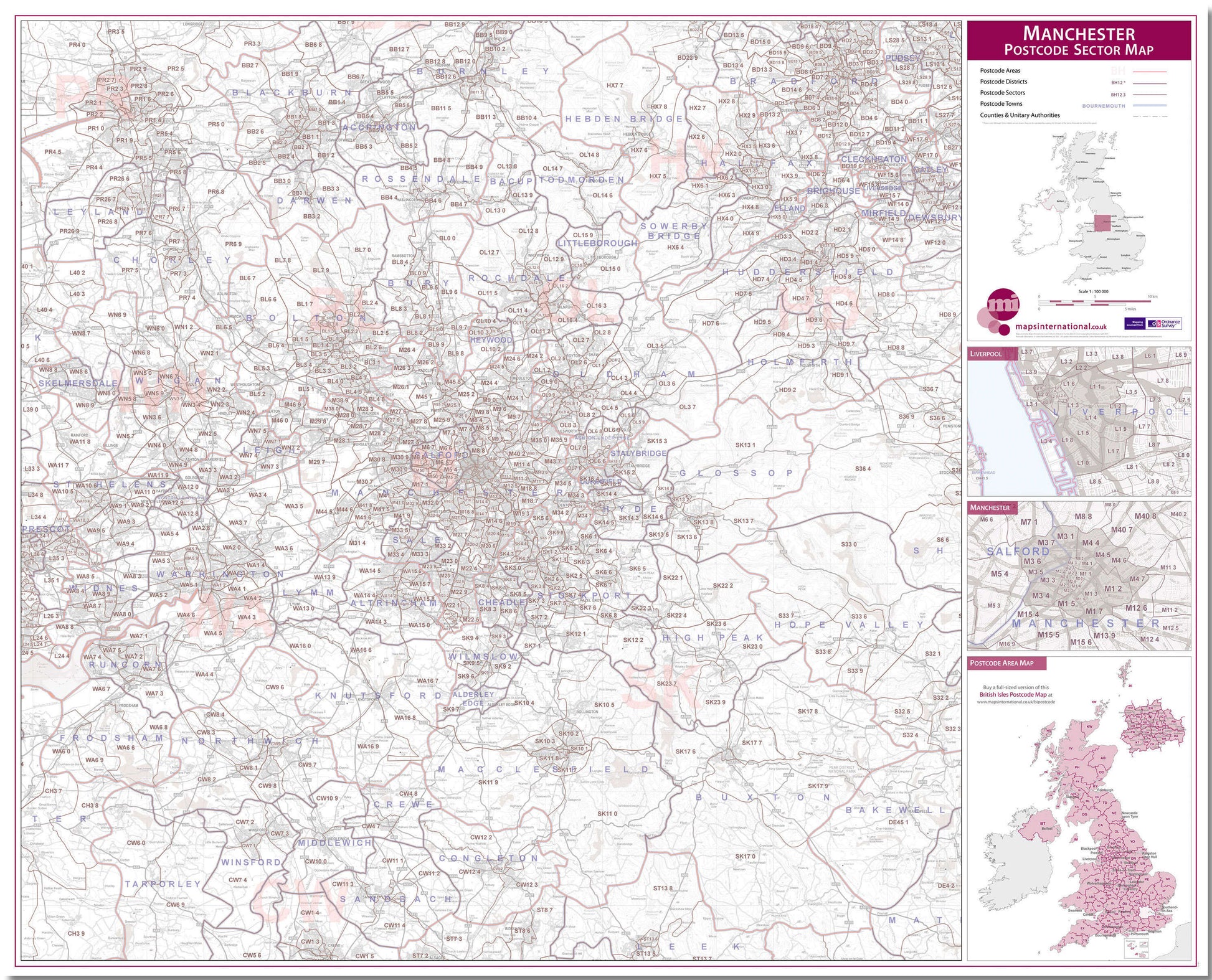 UK00777_L_LMBRD - Manchester Postcode Sector Map