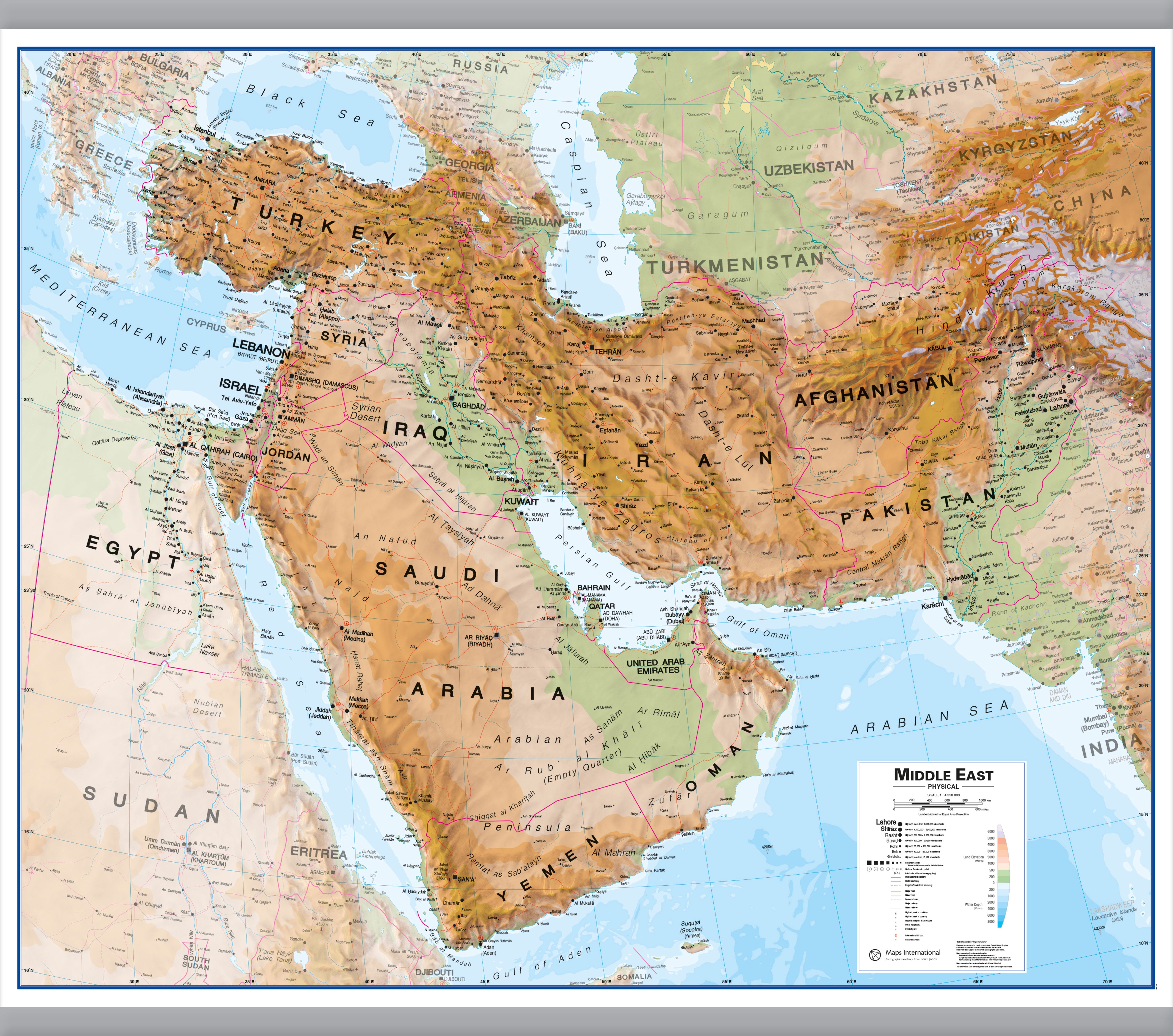 Middle East Wall Map Physical Hanging Bars Hangb