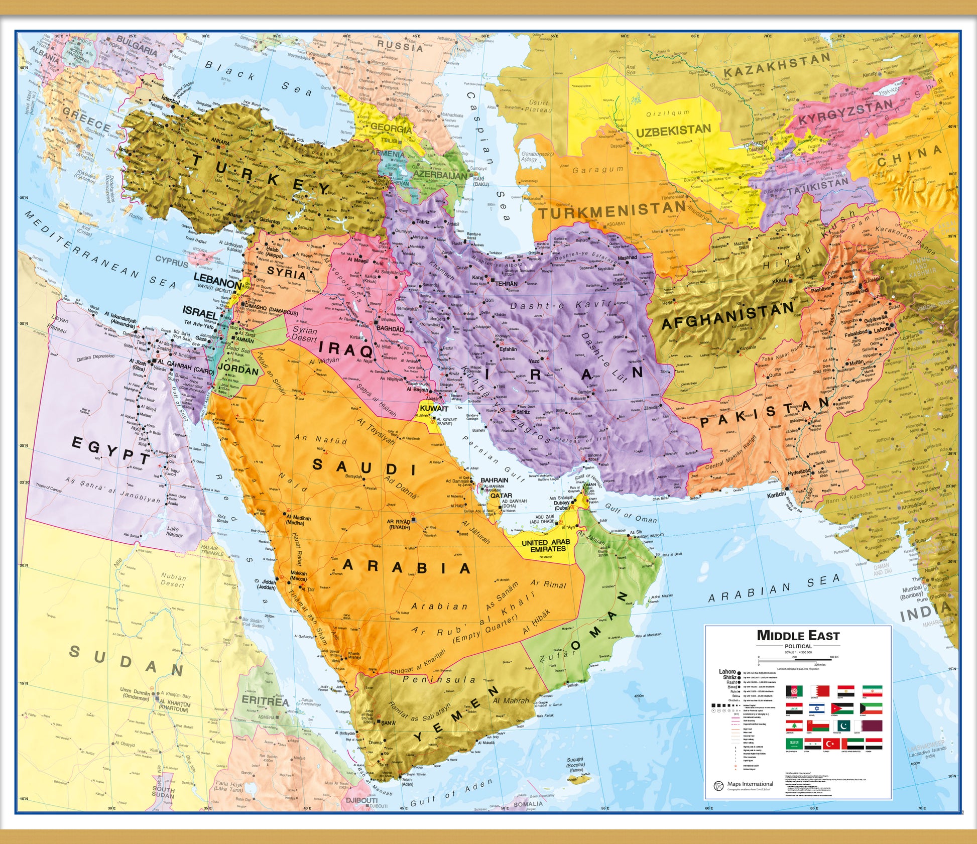 Middle East Wall Map Political Wooden Bars Lwdhb 1