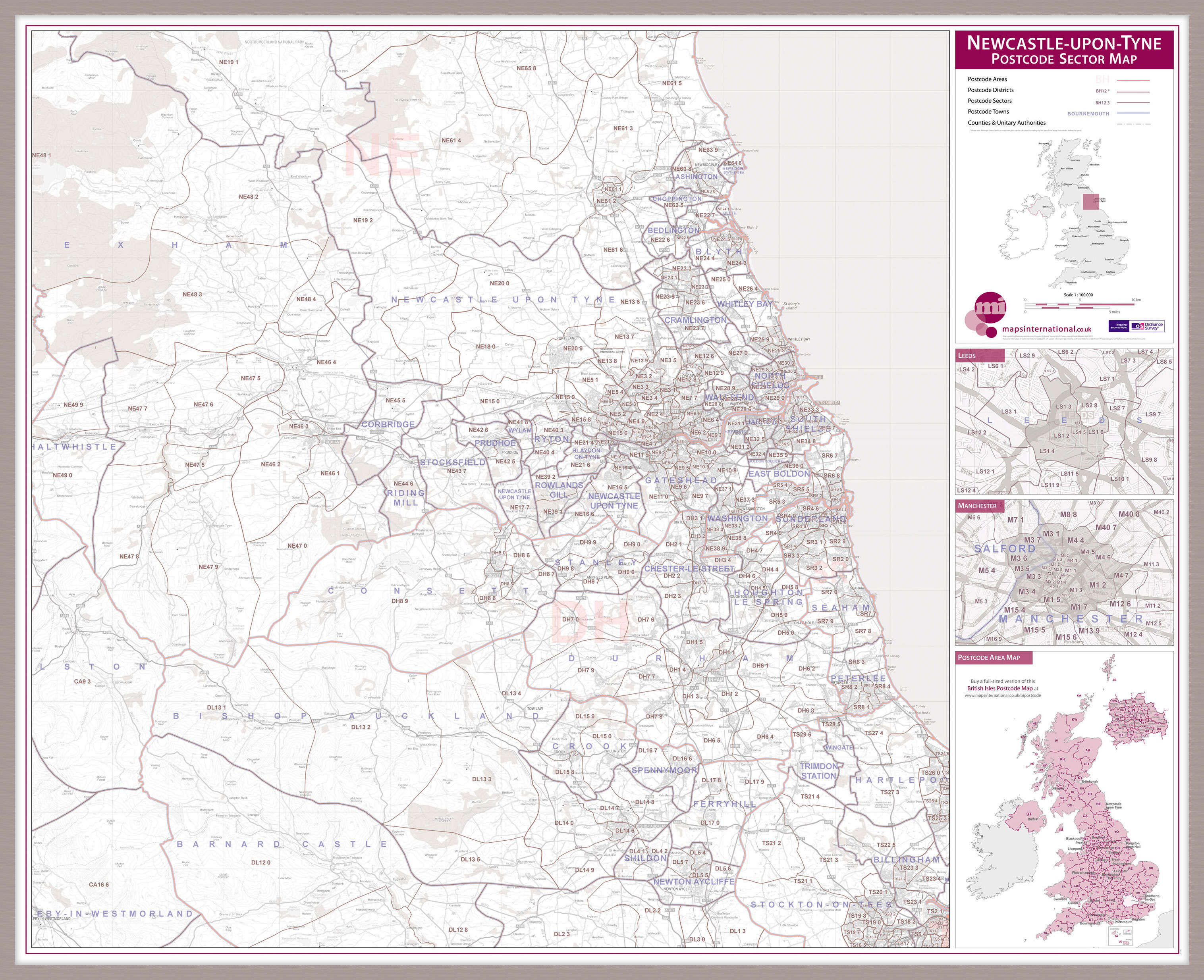 UK00779_L_LBDAL - Newcastle upon Tyne, Sunderland and Durham Postcode Sector Map