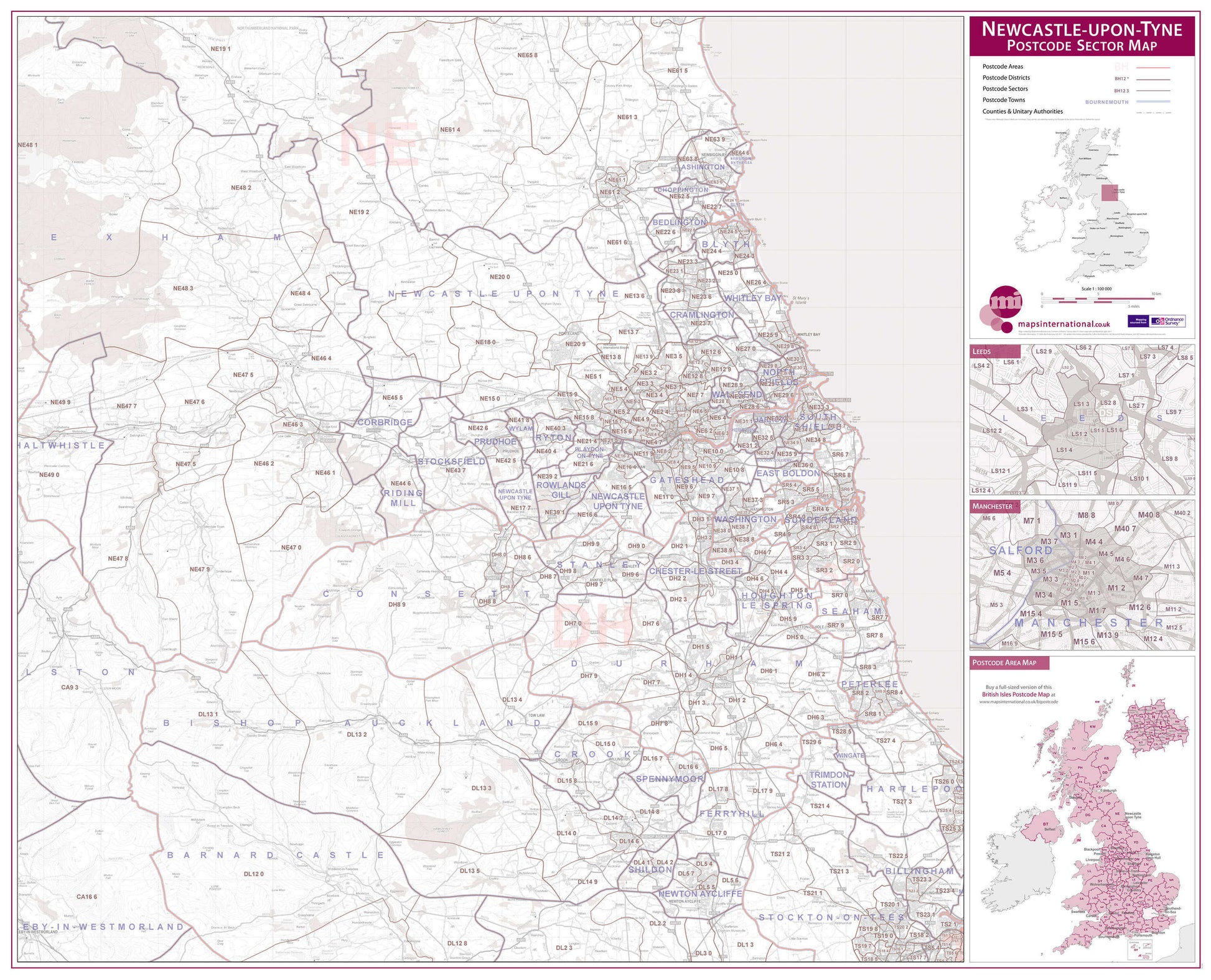 UK00779_L_LAMIN - Newcastle upon Tyne, Sunderland and Durham Postcode Sector Map