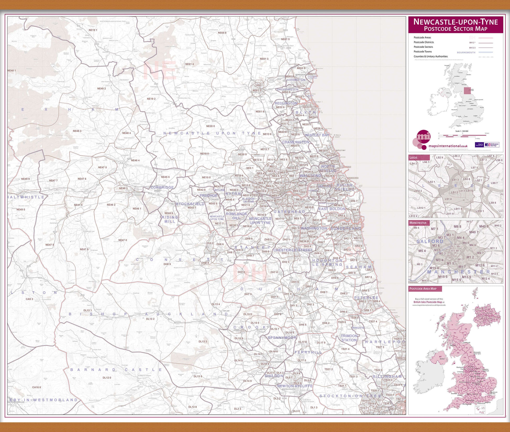 UK00779_L_LWDHB - Newcastle upon Tyne, Sunderland and Durham Postcode Sector Map