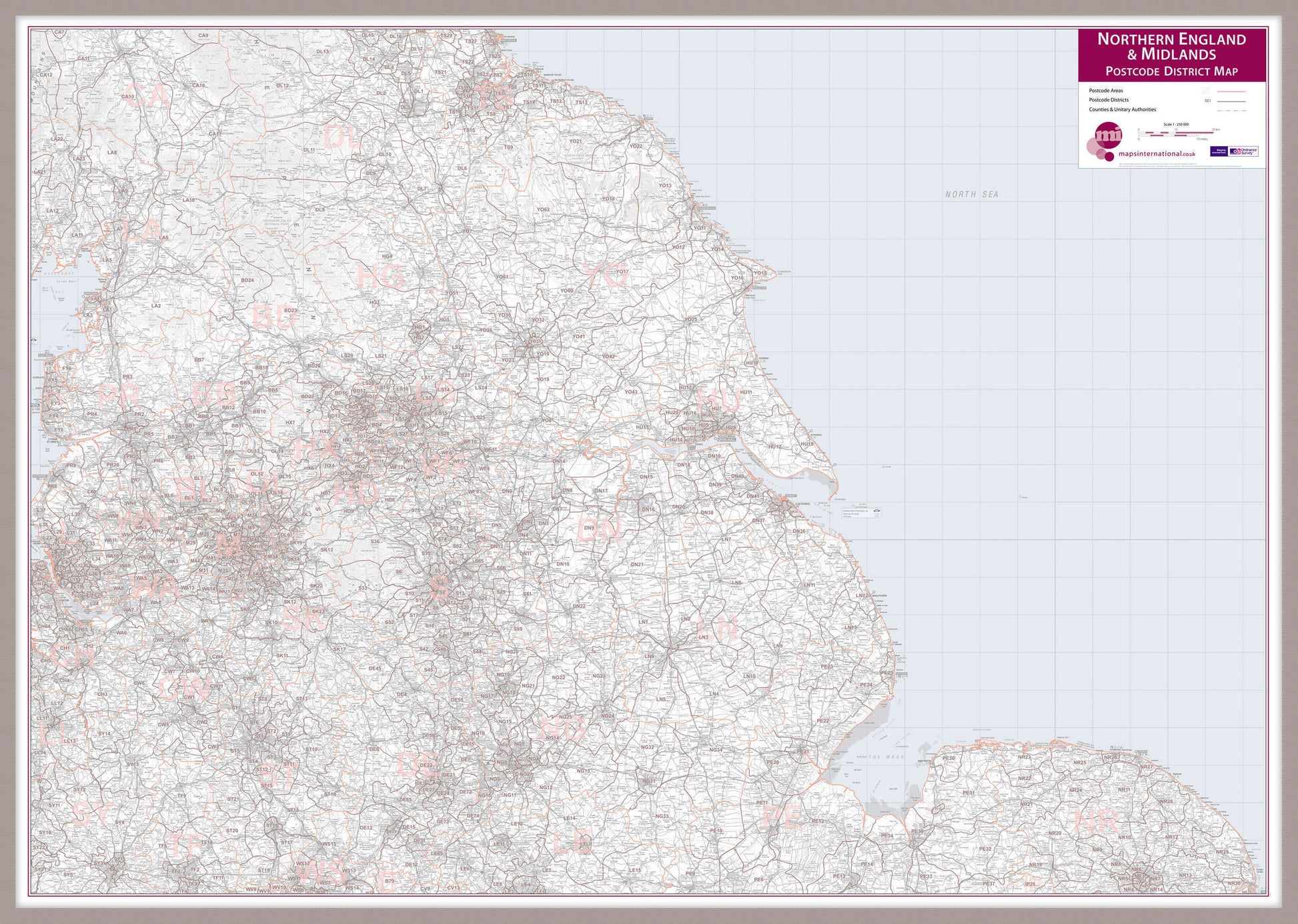 UK00035_L_LBDAL - Northern England and the Midlands Postcode District Map