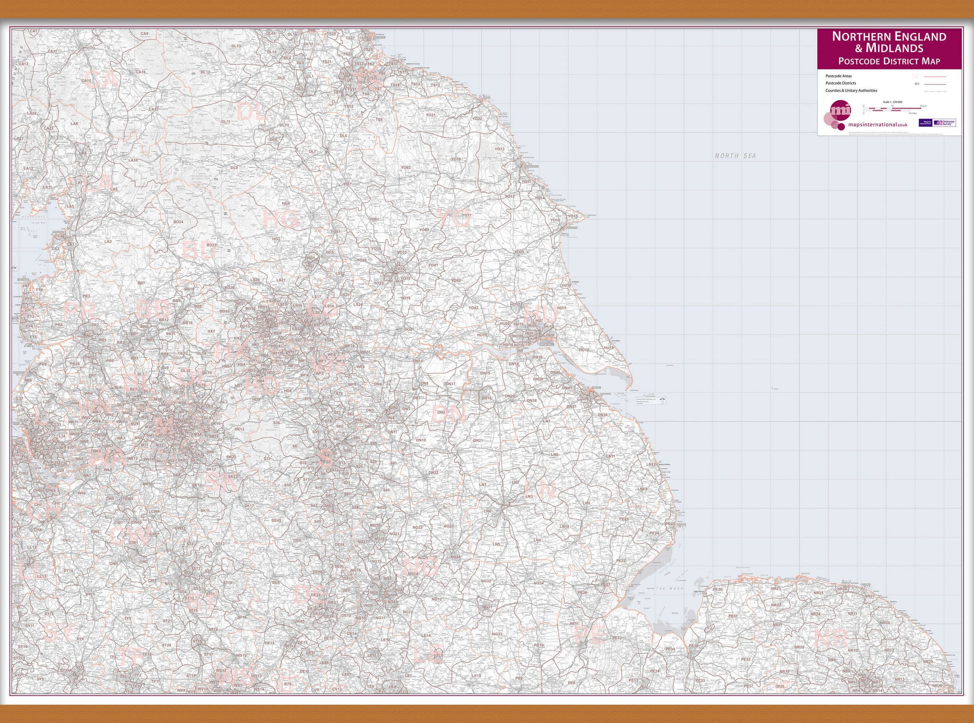 UK00035_L_LWDHB - Northern England and the Midlands Postcode District Map