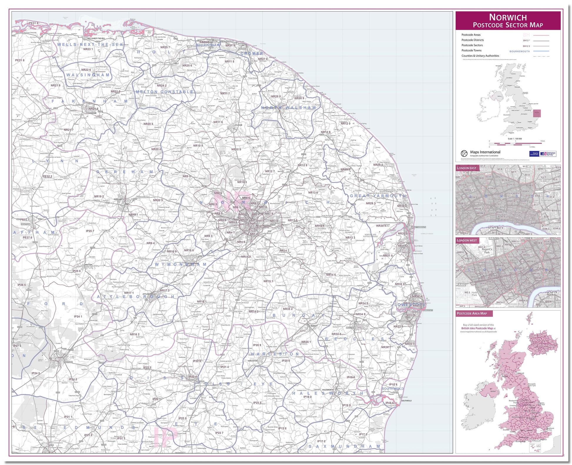UK00780_L_LMBRD - Norwich Postcode Sector Map