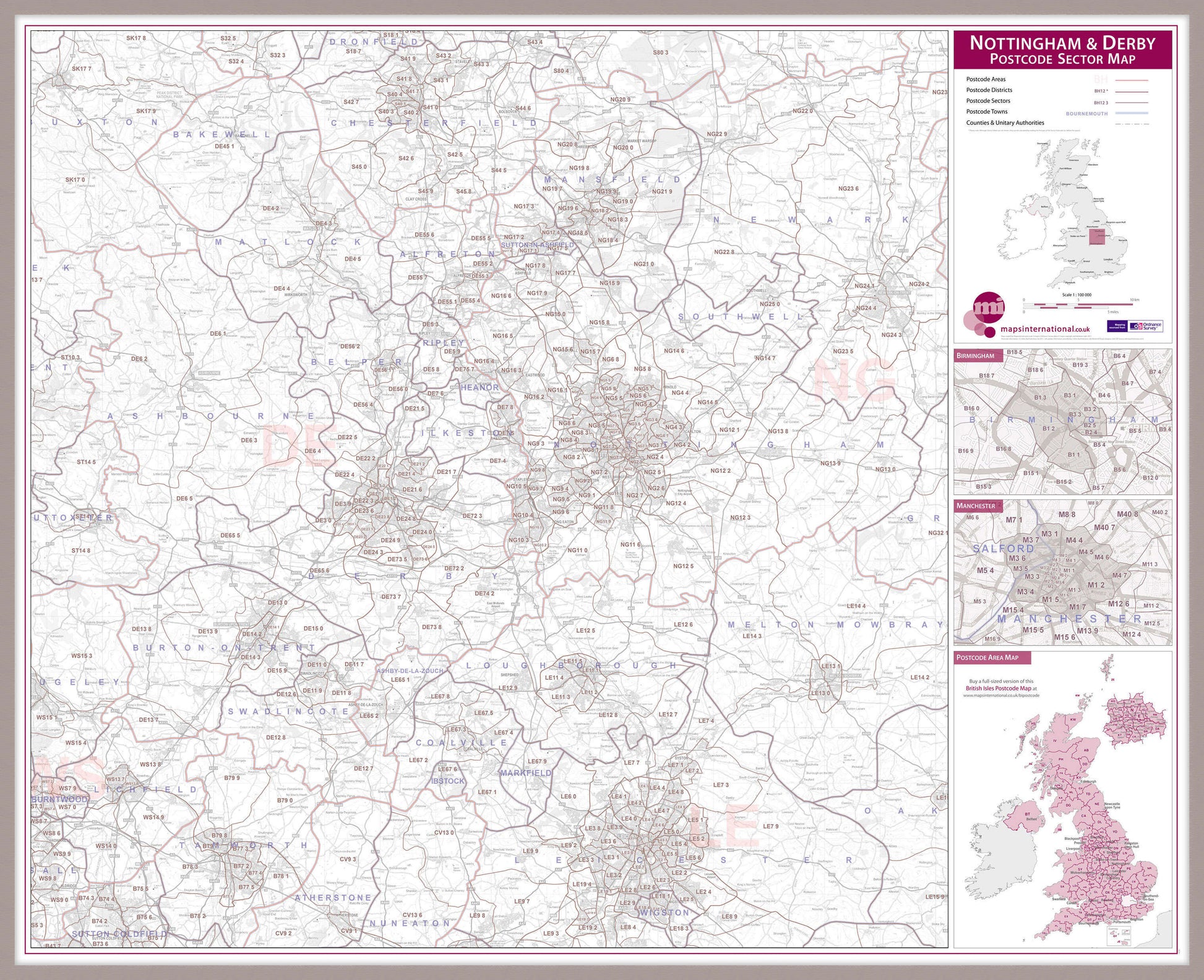 UK00781_L_LBDAL - Nottingham and Derby Postcode Sector Map