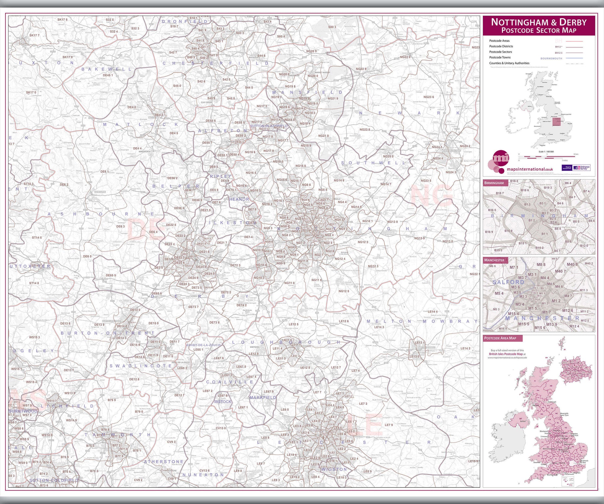 UK00781_L_LAMHB - Nottingham and Derby Postcode Sector Map