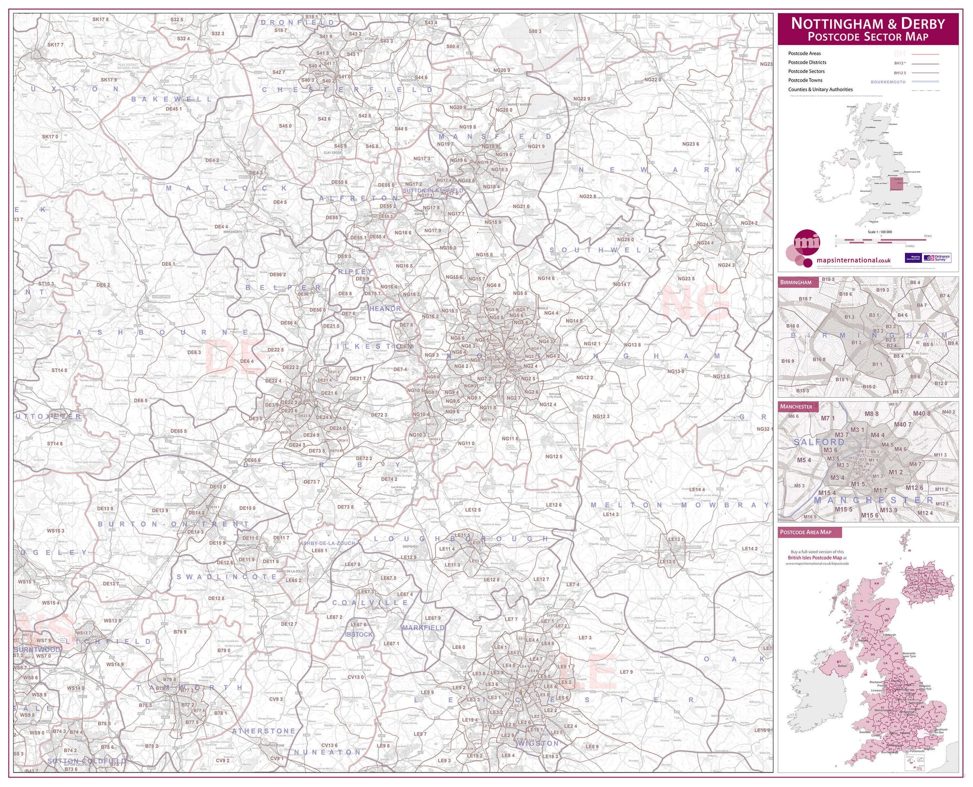 UK00781_L_LAMIN - Nottingham and Derby Postcode Sector Map