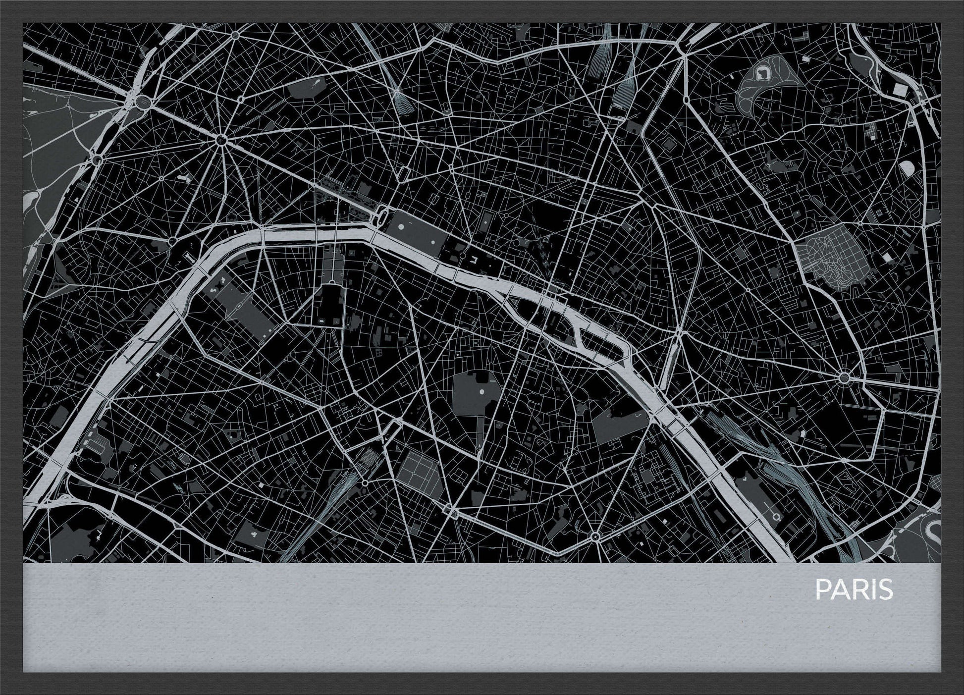 LS01556_S_WDBLA - Paris City Street Map Print Charcoal