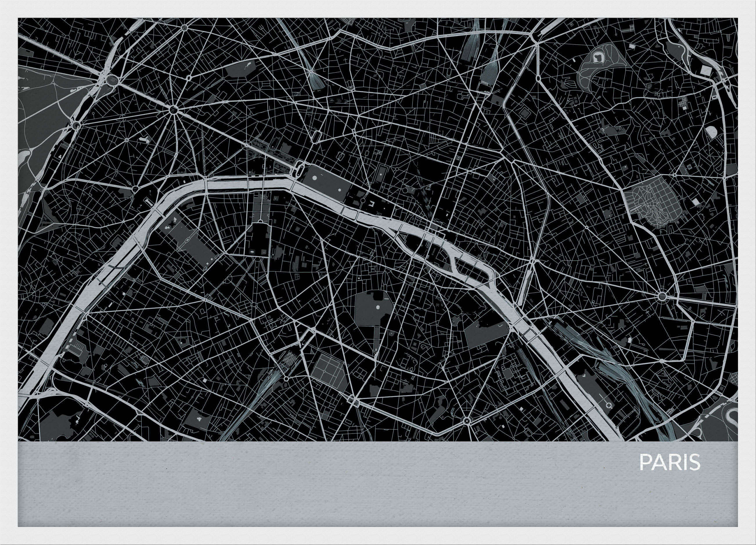 LS01556_S_WDWHI - Paris City Street Map Print Charcoal
