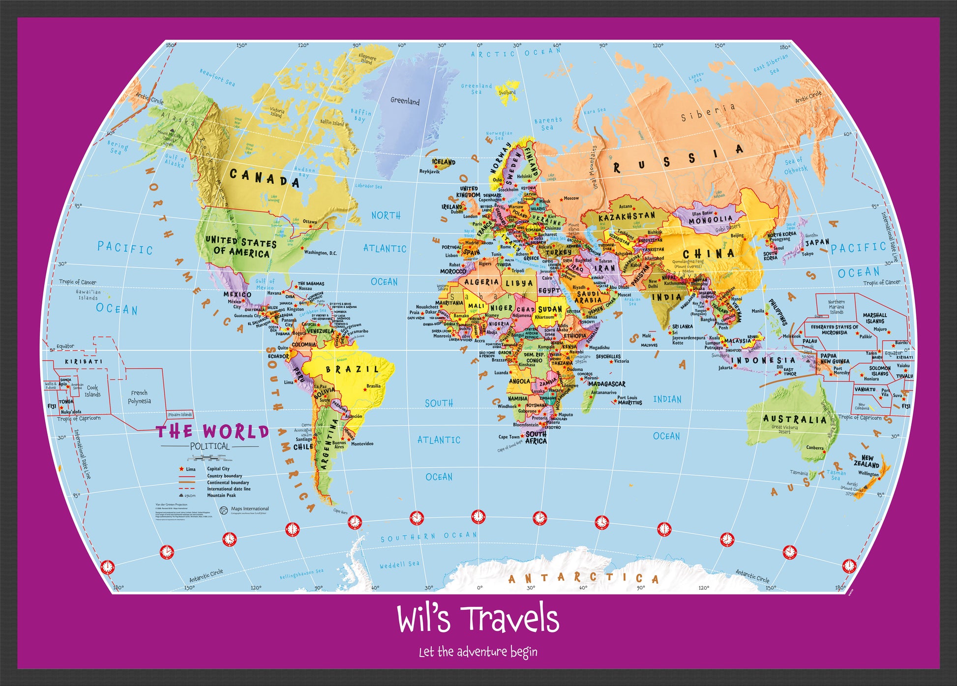 Personalised Child S World Map Black Frame Wdbla