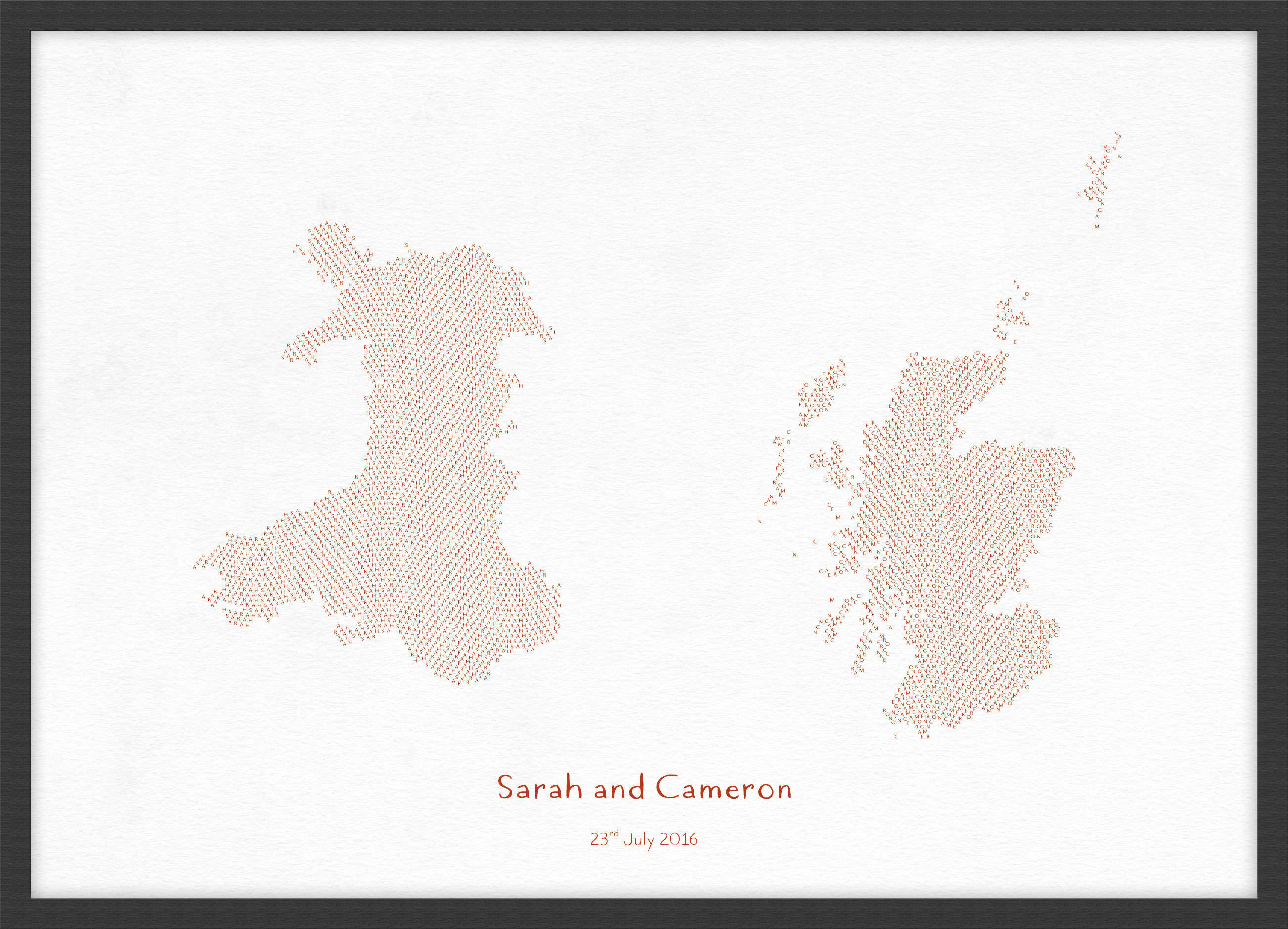 PS01602_3_WDBLA - Personalised Country Name Text Map Print - Burnt Orange
