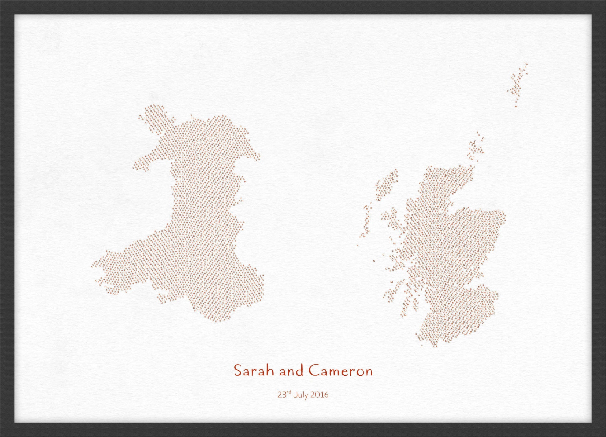 PS01602_S_WDBLA - Personalised Country Name Text Map Print - Burnt Orange