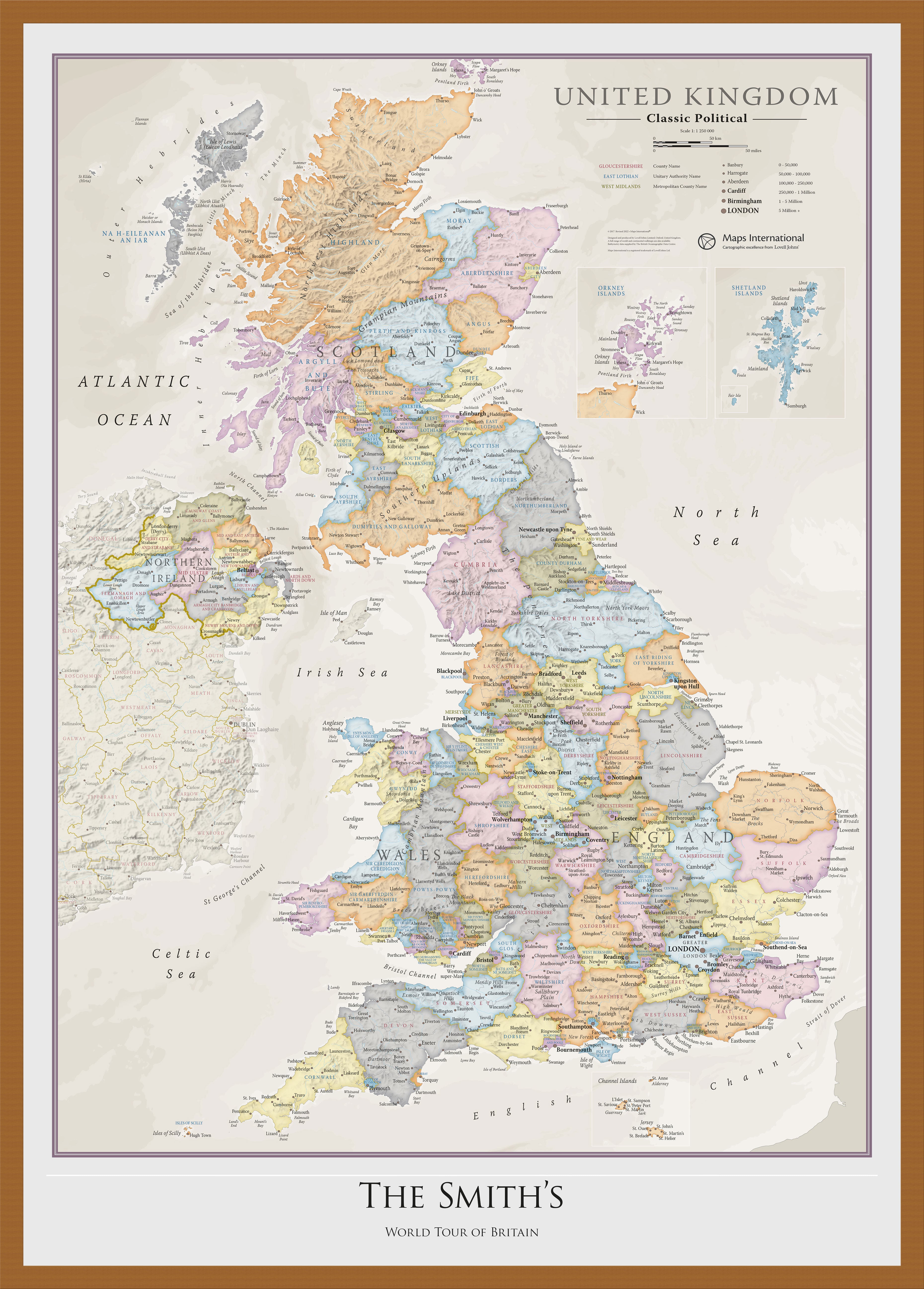 Personalised Uk Classic Wall Map Teak Frame Wdtea