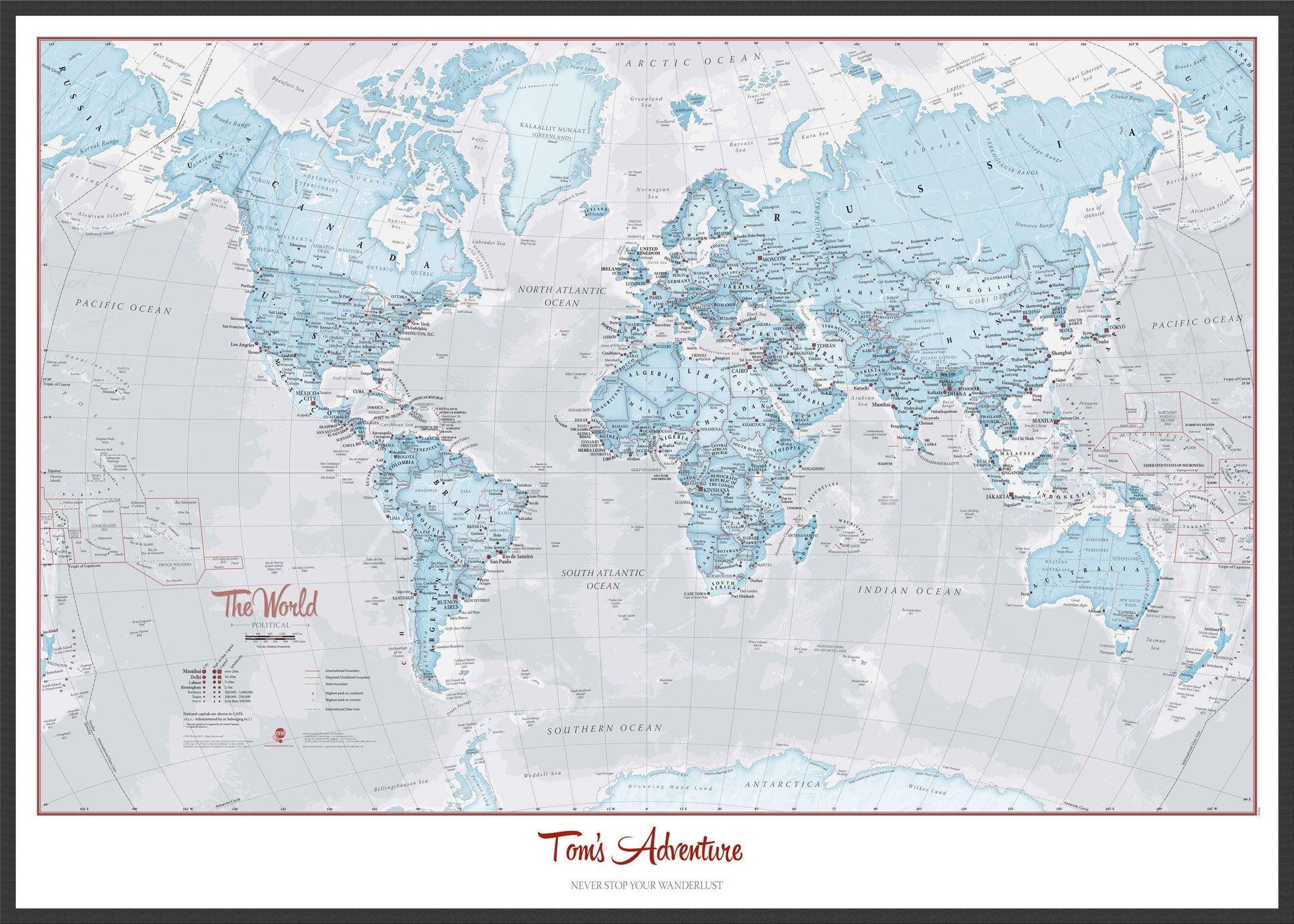 PS01226_L_LBWBL - Personalised World Is Art - Wall Map Aqua