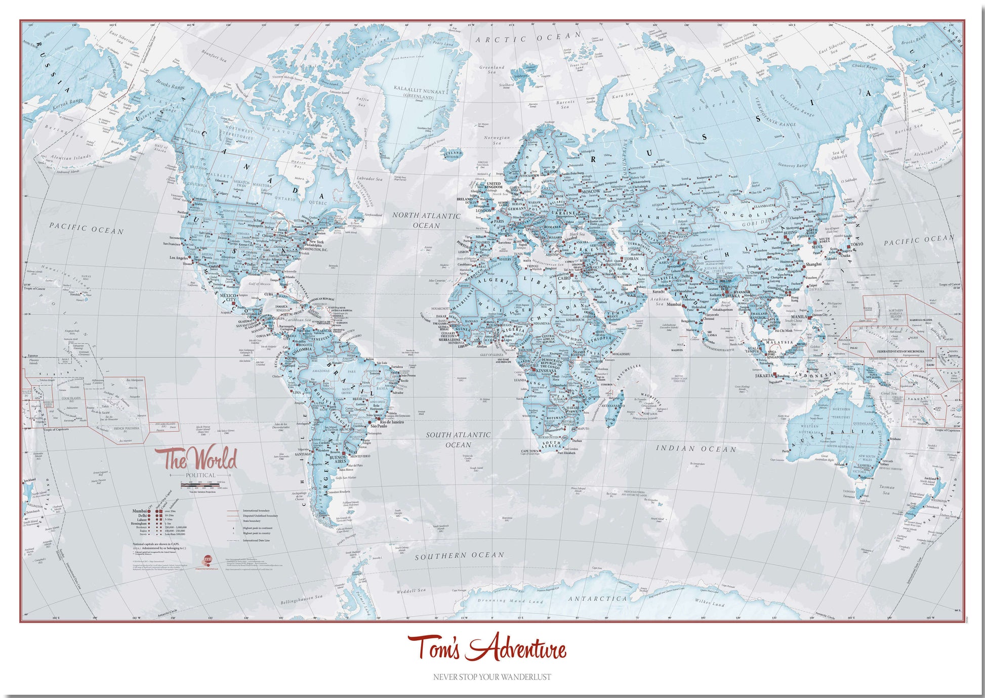 PS01226_S_PNBRD - Personalised World Is Art - Wall Map Aqua
