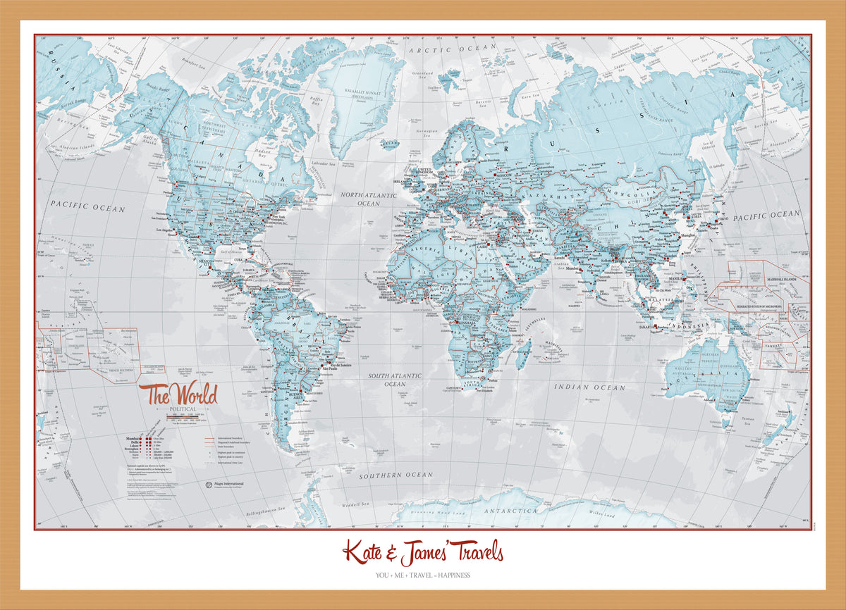 PS01226_M_WDOAK - Personalised World Is Art - Wall Map Aqua