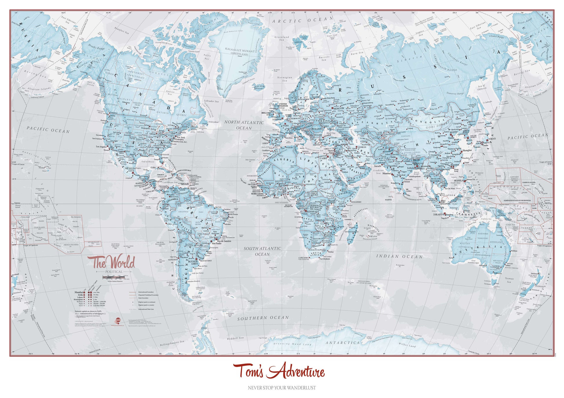 PS01226_L_CANRL - Personalised World Is Art - Wall Map Aqua